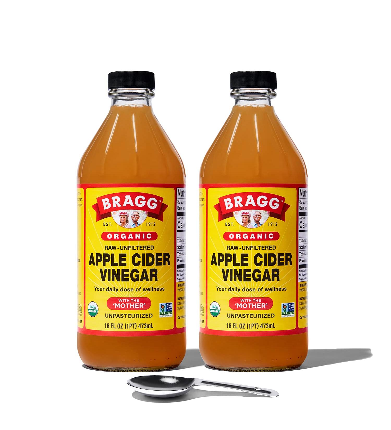 Bragg Organic Apple Cider Vinegar with Mother, Raw & Unfiltered, 16 Fl Oz (Pack of 2) + Bonus Measuring Spoon | All-Natural Ingredients - Buy Online on GoSupps.com