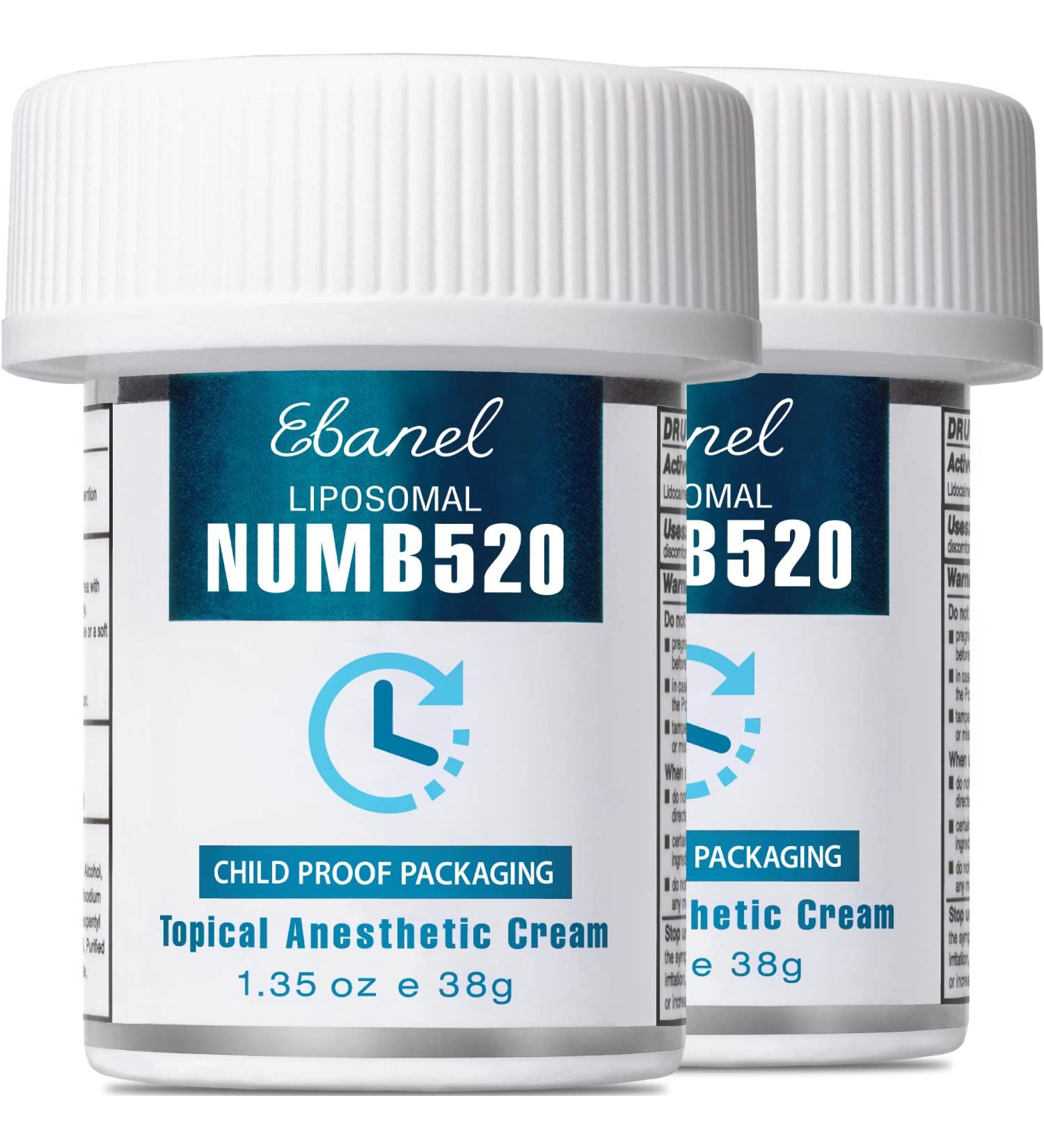 Ebanel 5% Lidocaine Numbing Cream 2-Pack - Maximum Strength Pain Relief Cream with Aloe and Vitamin E - 1.35 Oz Each - Buy Online on GoSupps.com