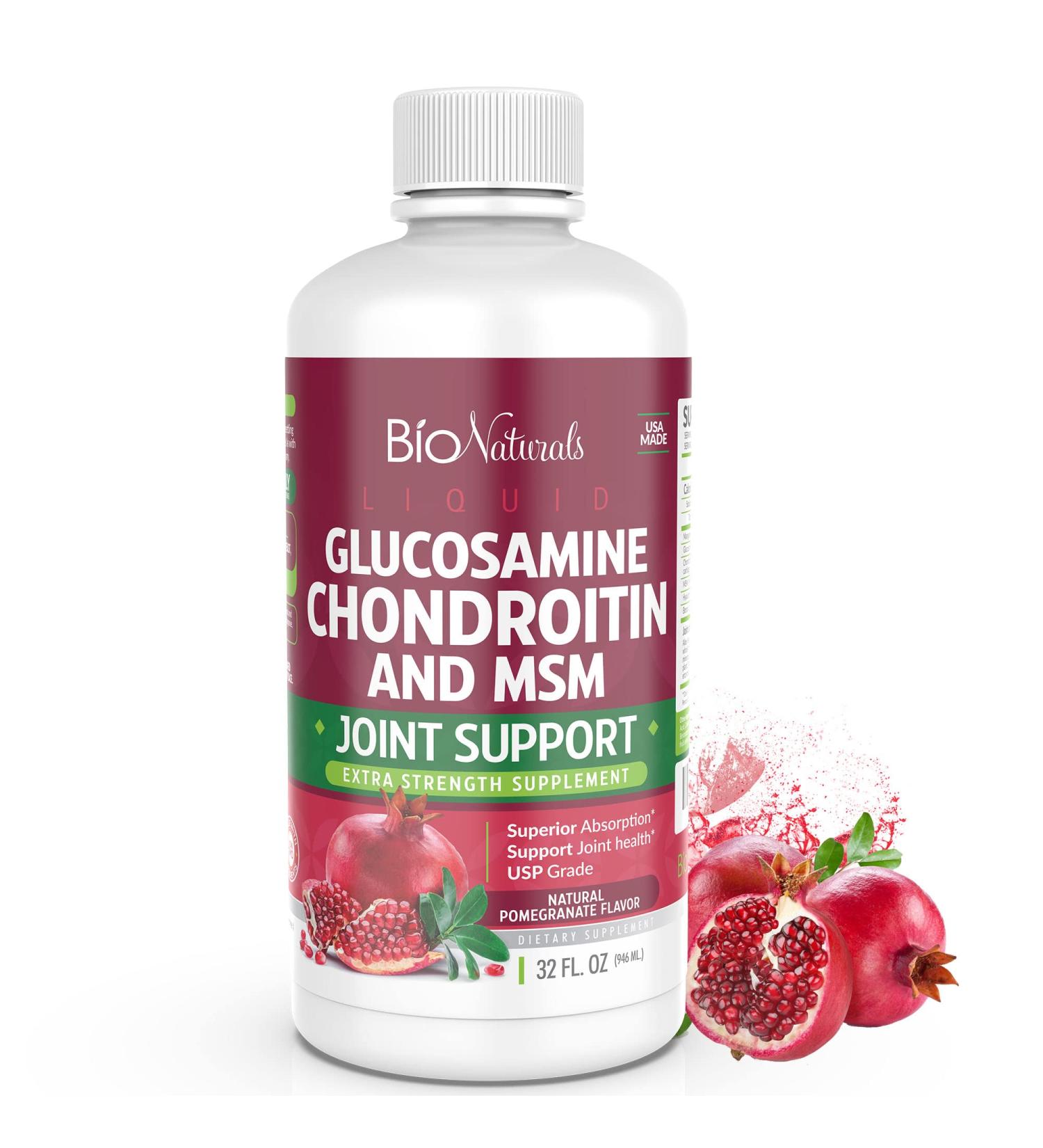 Bio Naturals Liquid Glucosamine Chondroitin MSM Pharmaceutical Grade Supplement with Hyaluronic Acid Maximum Strength Joint Support - 32 fl oz - Buy Online on GoSupps.com