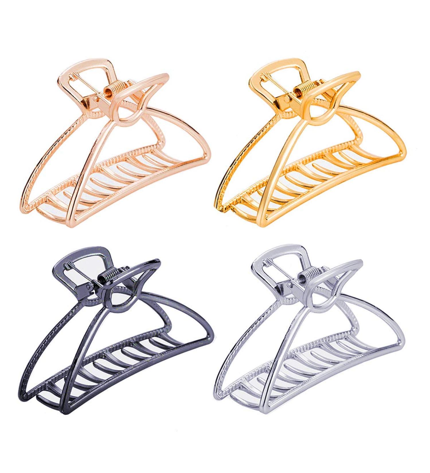 TANG SONG Large Metal Hair Claw Clips 4-Pack - Silver, Gold, Rose Gold, Black | Women's Hair Catch Barrette Jaw Clamp for Half Bun Styling - Ideal for Thick Hair - Buy Online on GoSupps.com