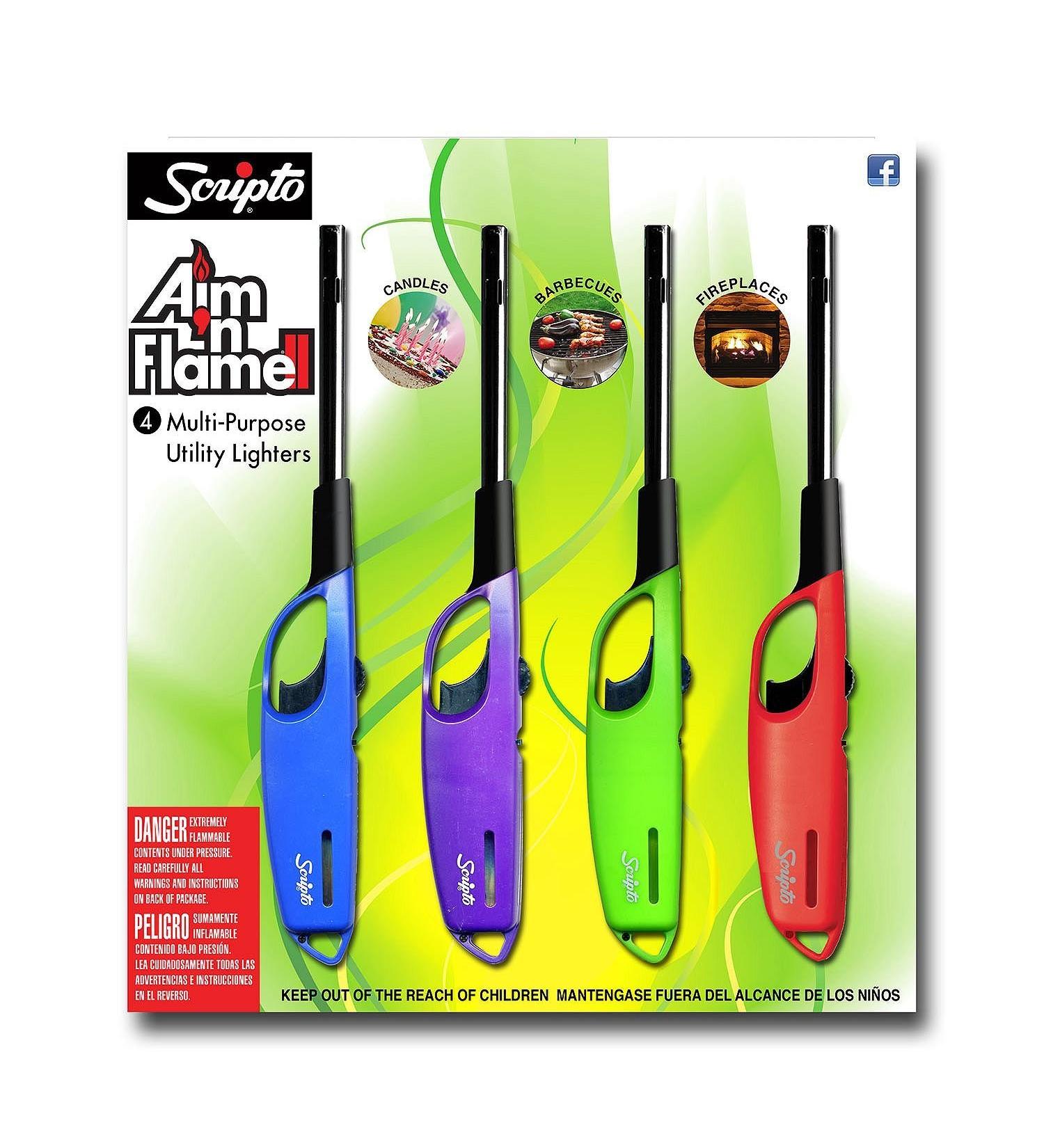 Scripto AIM 'N Flame Multi-Purpose Lighters, Pack of 4