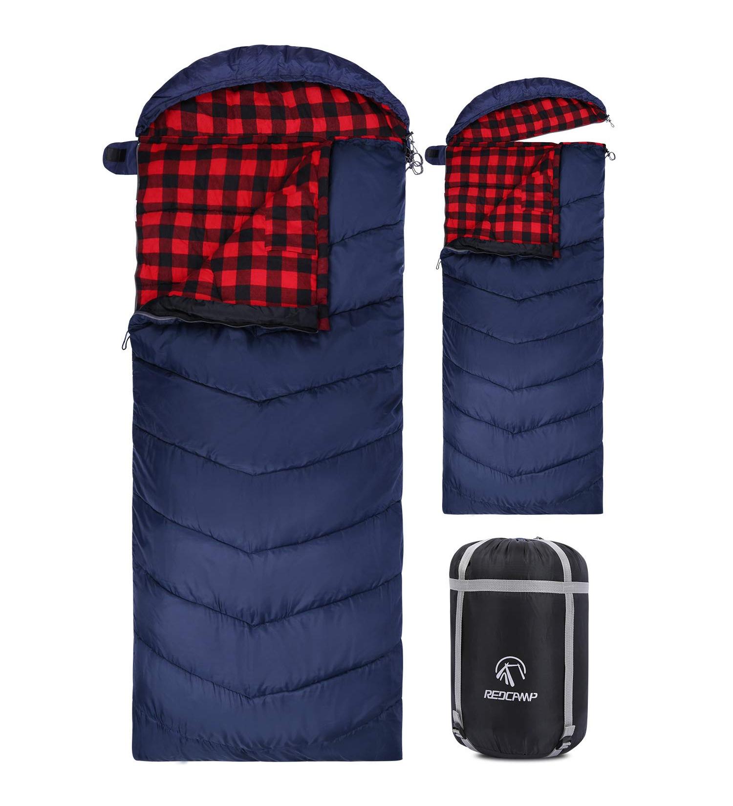 REDCAMP Flannel Sleeping Bag for Adults with Detachable Hood - Comfortable Cotton Camping Bag - Red/Grey/Blue - 3lbs Filling - Buy Online on GoSupps.com