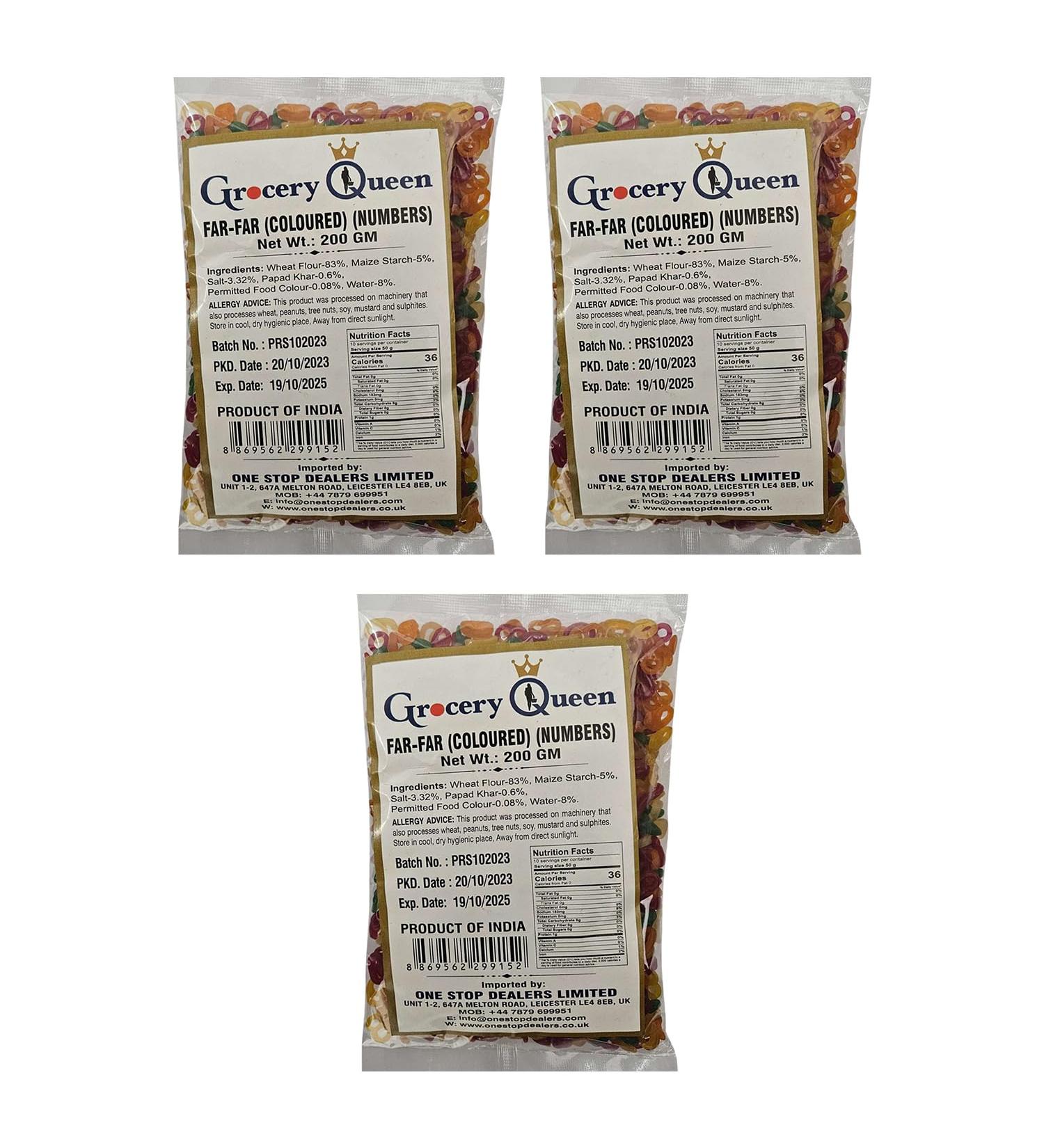 One Stop Dealers Far Far (Fryums) (200 Gram) - A Flaky Crispy And A Bit Sweet And Salty In Taste Vibrant Snacks Either Eaten As A Snacks Or Served To Accompany A Meal (Colored Numbers Pack of 3)