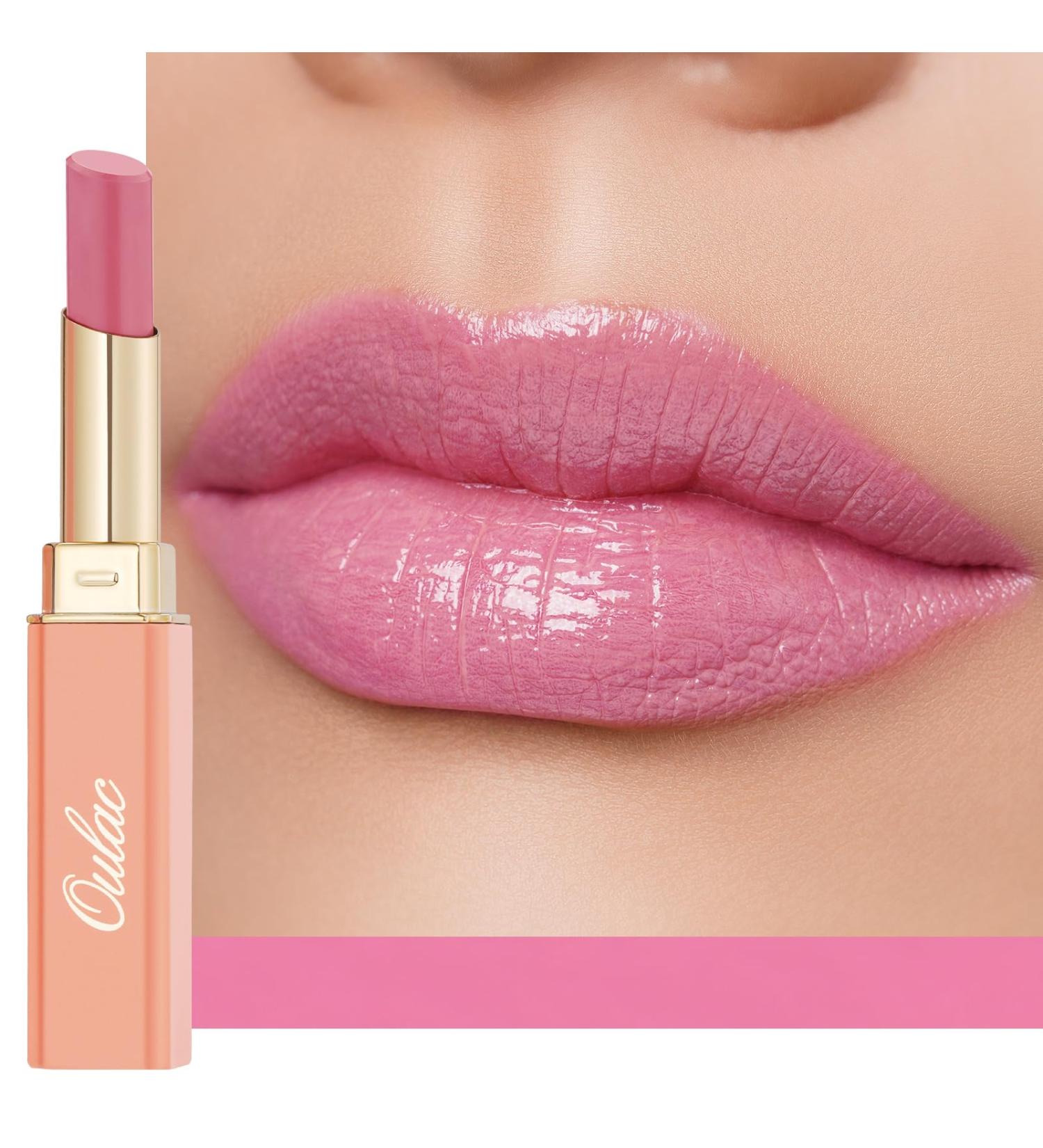 Oulac Warm Pink Lipstick - Moisture Shine Hydrating Lipstick & Tinted Lip Balm | Juicy Glossy Finish Vegan Cruelty-Free - First Love (07) - Buy Online on GoSupps.com