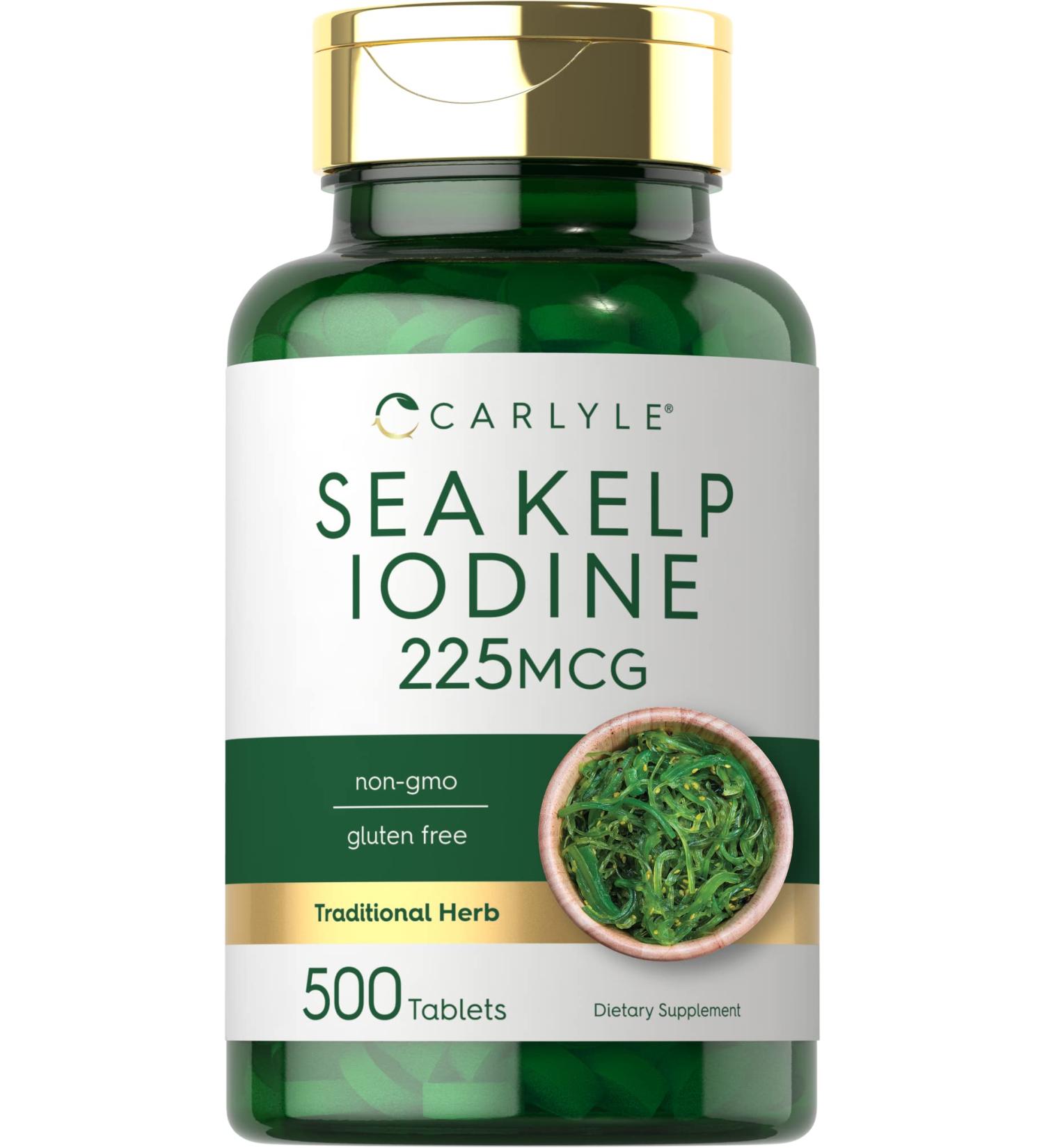 Sea Kelp Iodine 225mcg | 500 Tablets Non-GMO Gluten Free | Traditional Herb Supplement by Carlyle - Buy Online on GoSupps.com