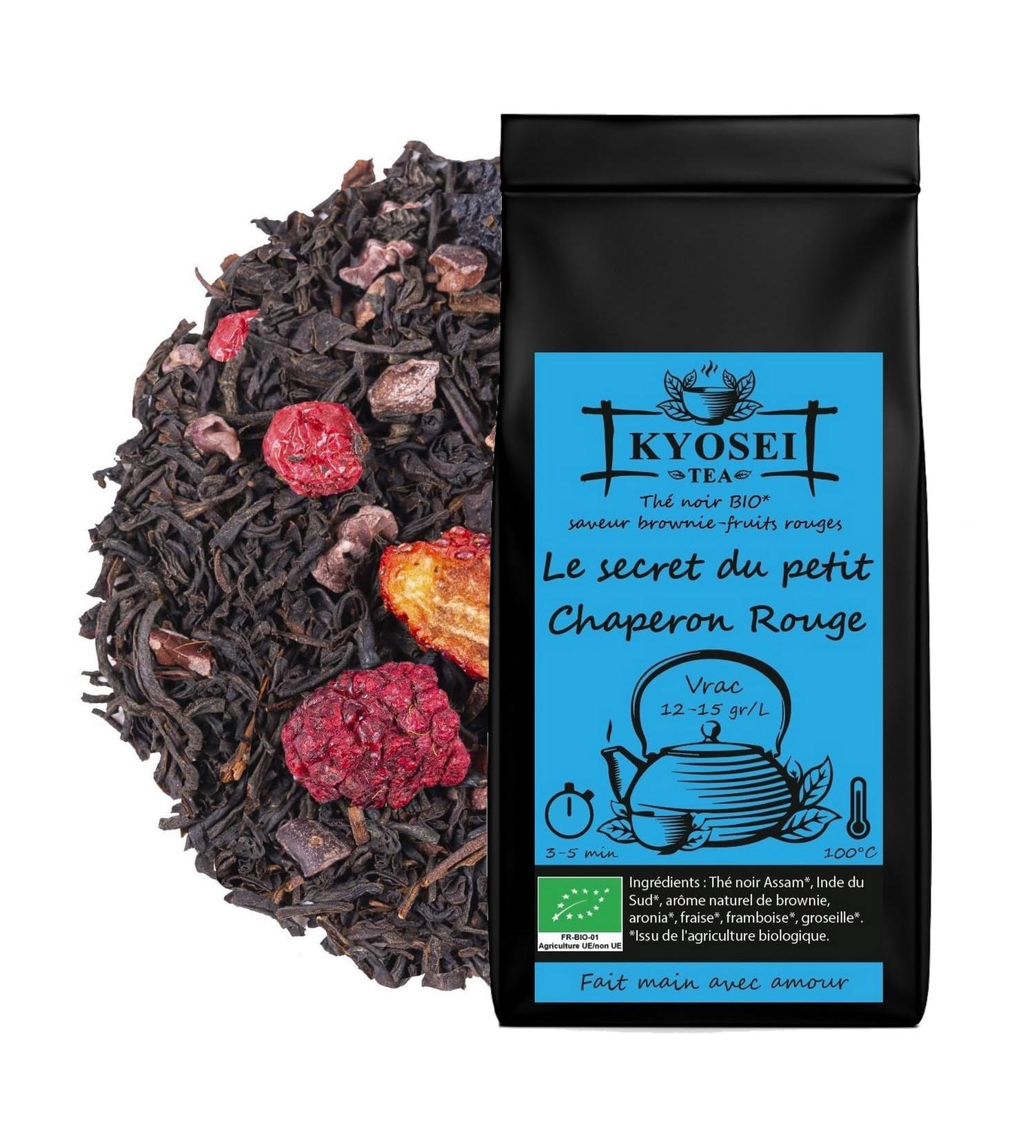 Kyosei Tea Th Noir Bio Premium "Le Secret du Petit Chaperon Rouge" Vrac 100g Assam & Inde du Sud aux Fruits Rouges et Ar me Brownie