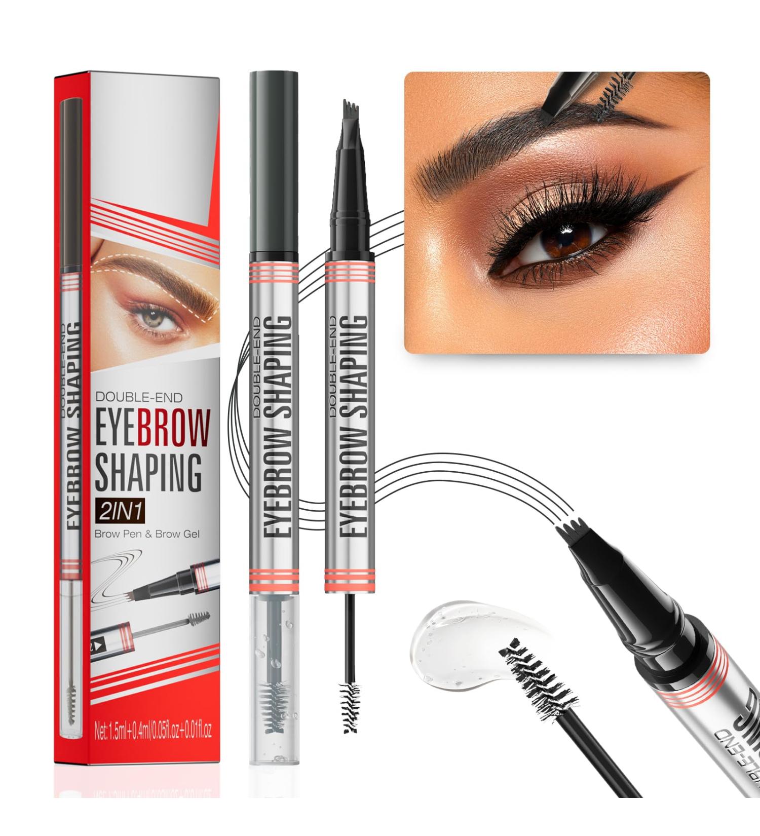 DAGEDA 2-in-1 Eyebrow Pen and Eyebrow Gel Magic Eyebrow Pencil with 4 Fork Tip Waterproof Microblading Eyebrow Pen Brow Gel Long-Lasting Natural Eye Brow Pen For Defining Brows 03 Grey - Buy Online on GoSupps.com