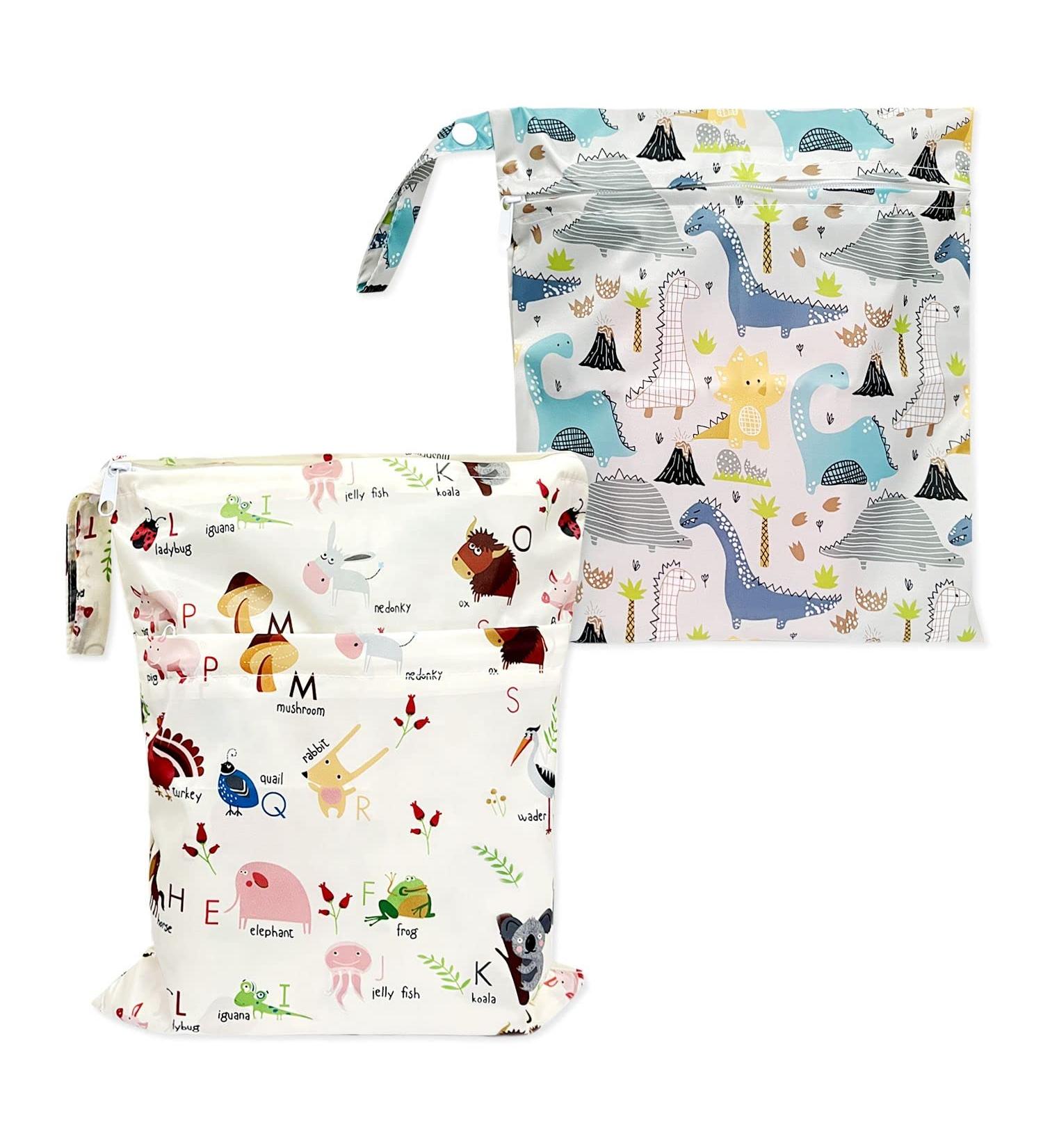 CQQNIU 2 Pcs Baby Waterproof Diaper Organizer - Reusable Wet Bag for Swimwear & Day Care - Dinosaurs Letters Design - Buy Online on GoSupps.com