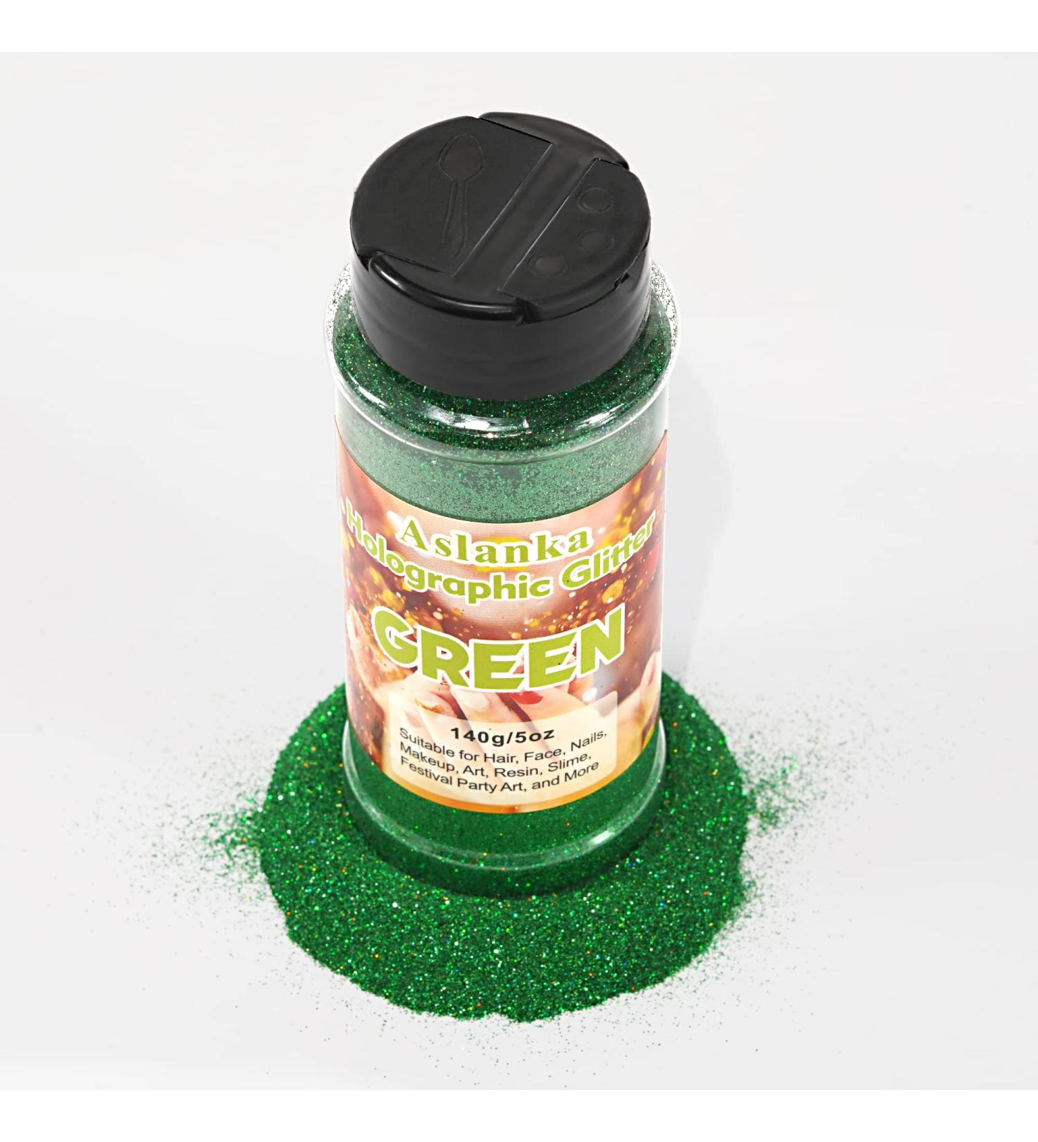 Shop Aslanka 140g Green Holographic Glitter Powder - Perfect for Nail Art Resin Eyelids DIY Crafts & More - Buy Online on GoSupps.com