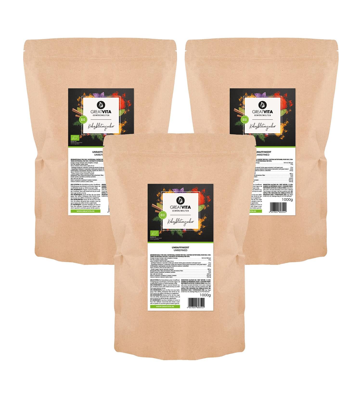 Mea Vita Sucre de fleur de coco biologique non raffin paquet de 3 (3x 1000g) dans un sac - Buy Online on GoSupps.com