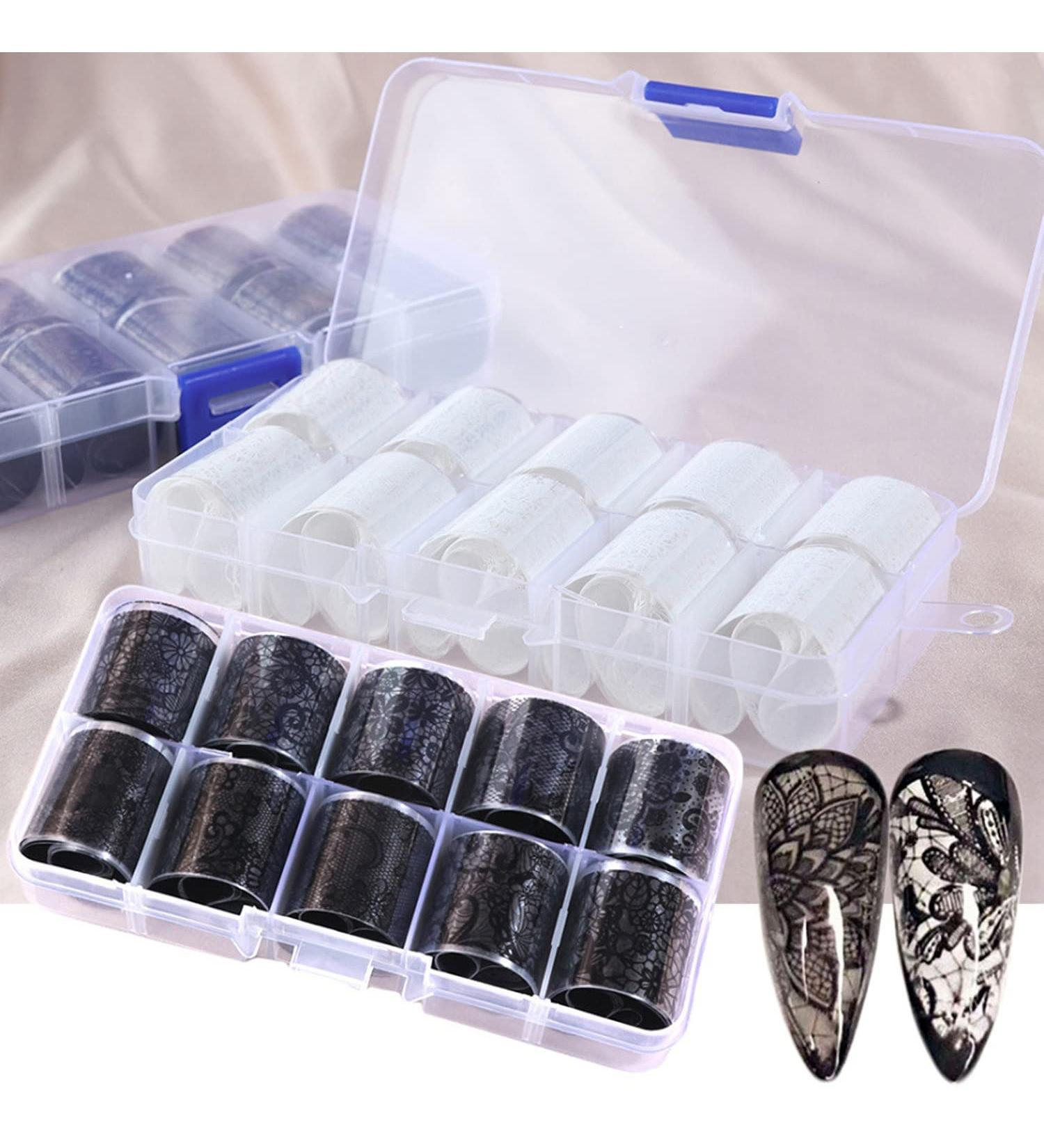 Nail Foil Transfer Stickers - 20 Rolls Lace & Floral Designs in Black and White - DIY Nail Art Decorations for Women - Buy Online on GoSupps.com