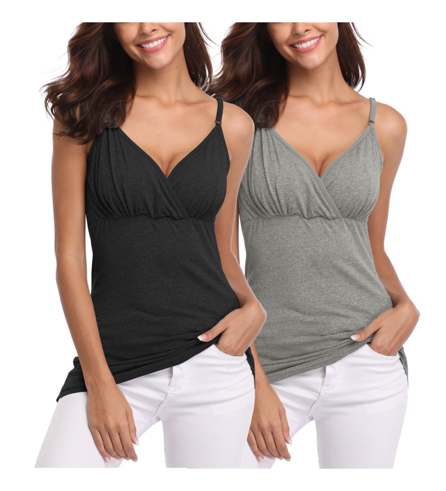 Joweechy Nursing Tank Top Set - V Neckline Breastfeeding & Maternity Clothes (S Black/Light Grey) - 2 Pack - Buy Online on GoSupps.com