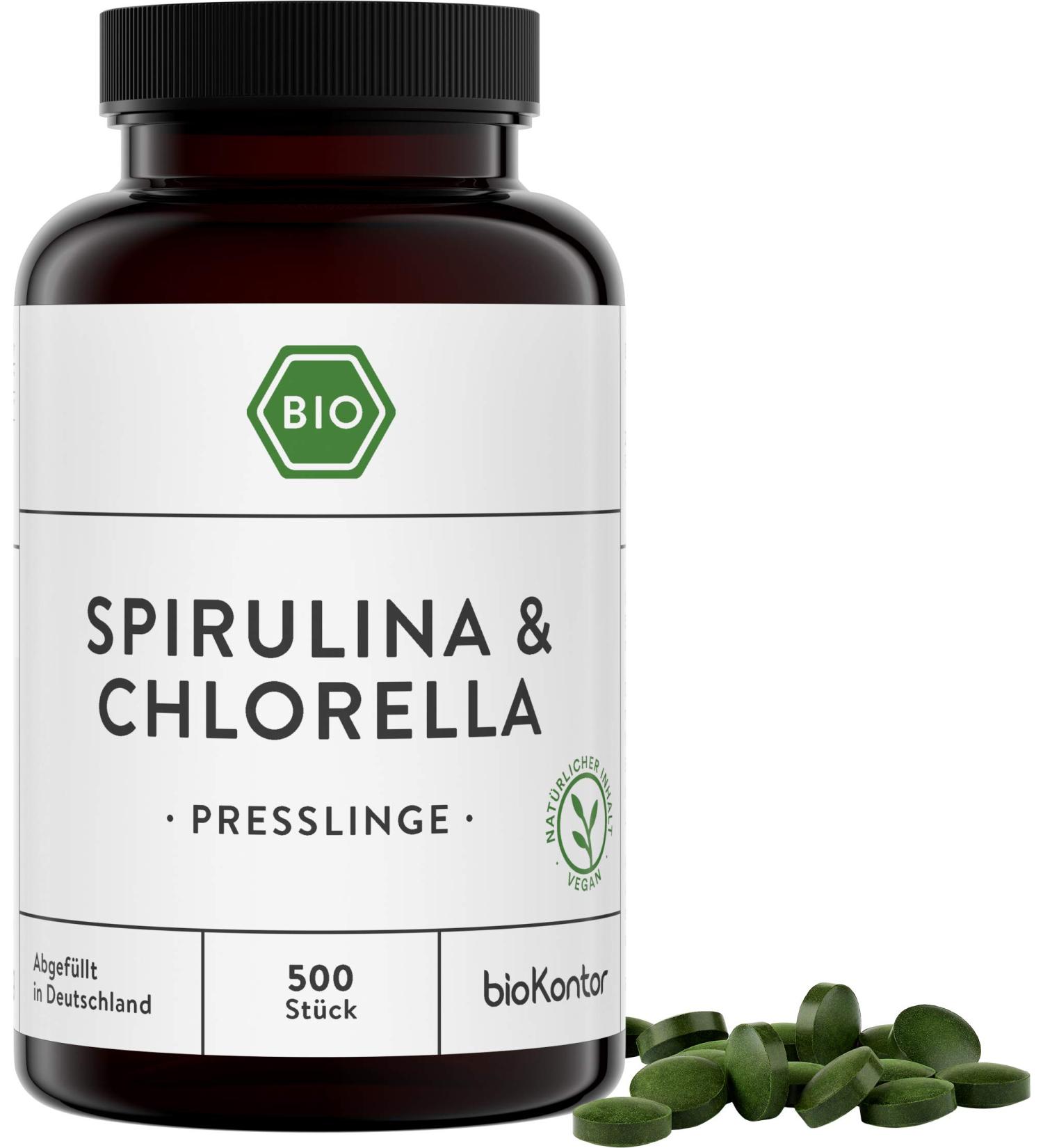 Organic Spirulina + Chlorella Tablets | 500 Tablets | 100% Natural & Additive-Free | Laboratory Tested | BioKontor - Buy Online on GoSupps.com