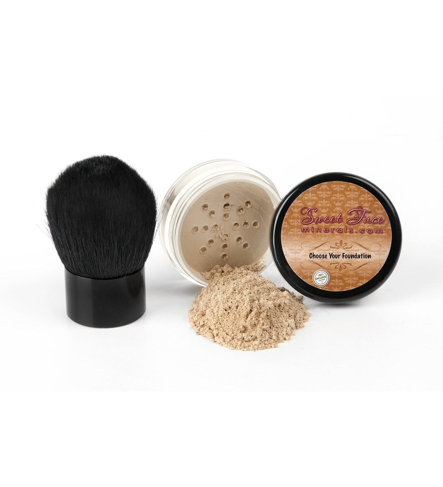 2pc Cocoa Mineral Foundation & Kabuki Brush Set | Full Coverage, Long Lasting, SPF 18 | Bare Face Cosmetics for All Skin Types - Buy Online on GoSupps.com