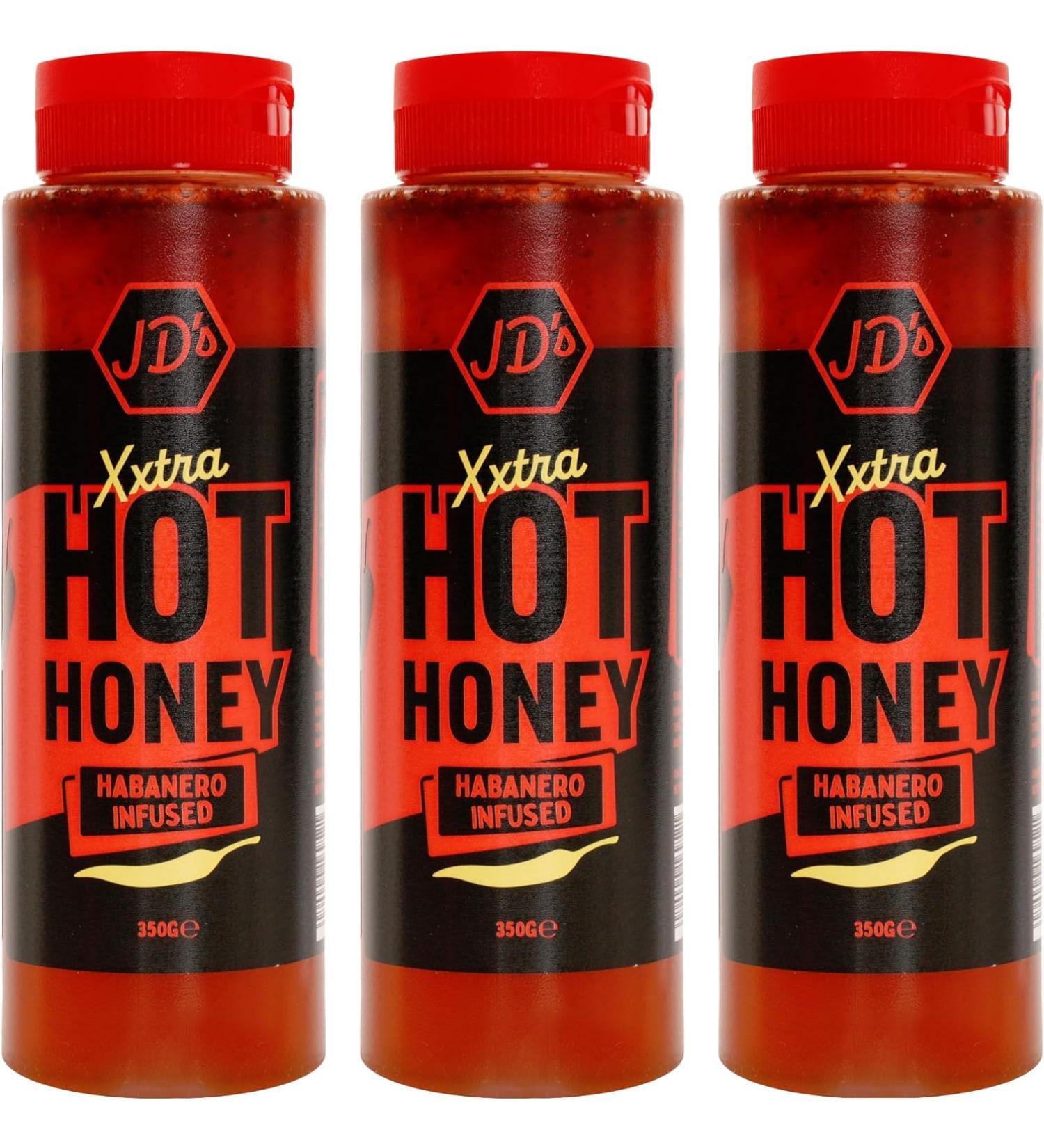 JD's - Hot Honey Habanero Sauce - 3 x 350g - Pizza Topping Sauce Habanero 3 x 350g