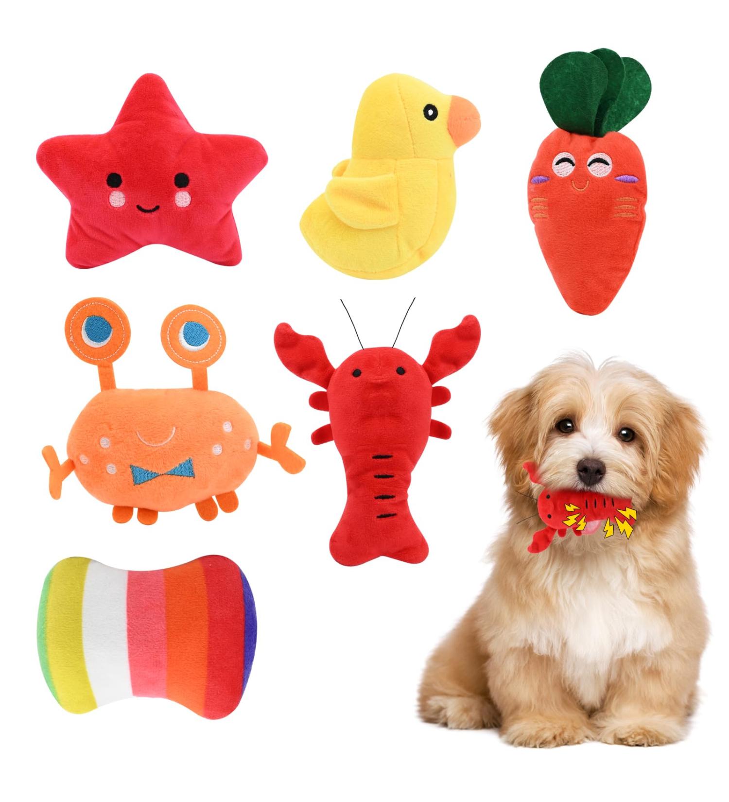 6 Pack Puppy Toys Dog Squeaky Toys Small Dog Interactive Teething Plush Soft Chew Toy Fruit Vegetable Animals Interacting Pet Teddy Toy Dog Companion Puppy Accessories for Puppies Small Medium Dogs - Buy Online on GoSupps.com