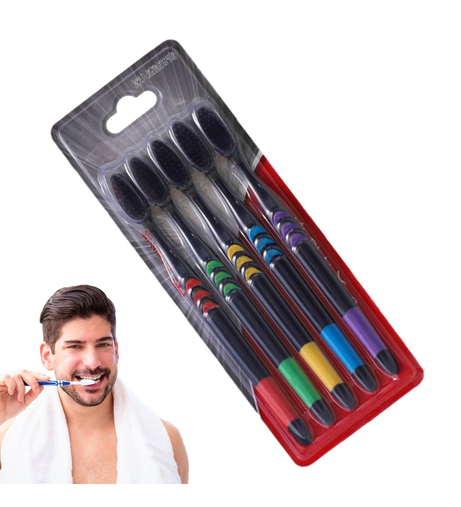 Calakono Soft Bamboo Toothbrush Set for Adults | 5 Black Charcoal Toothbrushes in Various Colors | Eco-Friendly Oral Care - Buy Online on GoSupps.com