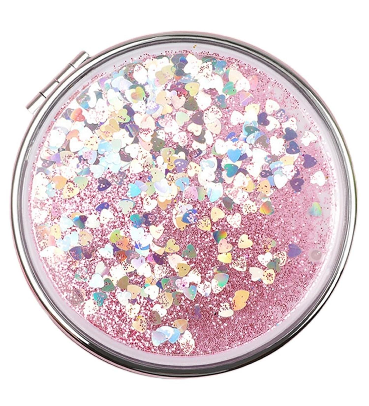 Foldable Round Pocket Makeup Mirror - Magnifying Handheld Compact Mirror for Women and Girls Small Pink ABS Plastic Dual-Sided Portable Design - Buy Online on GoSupps.com