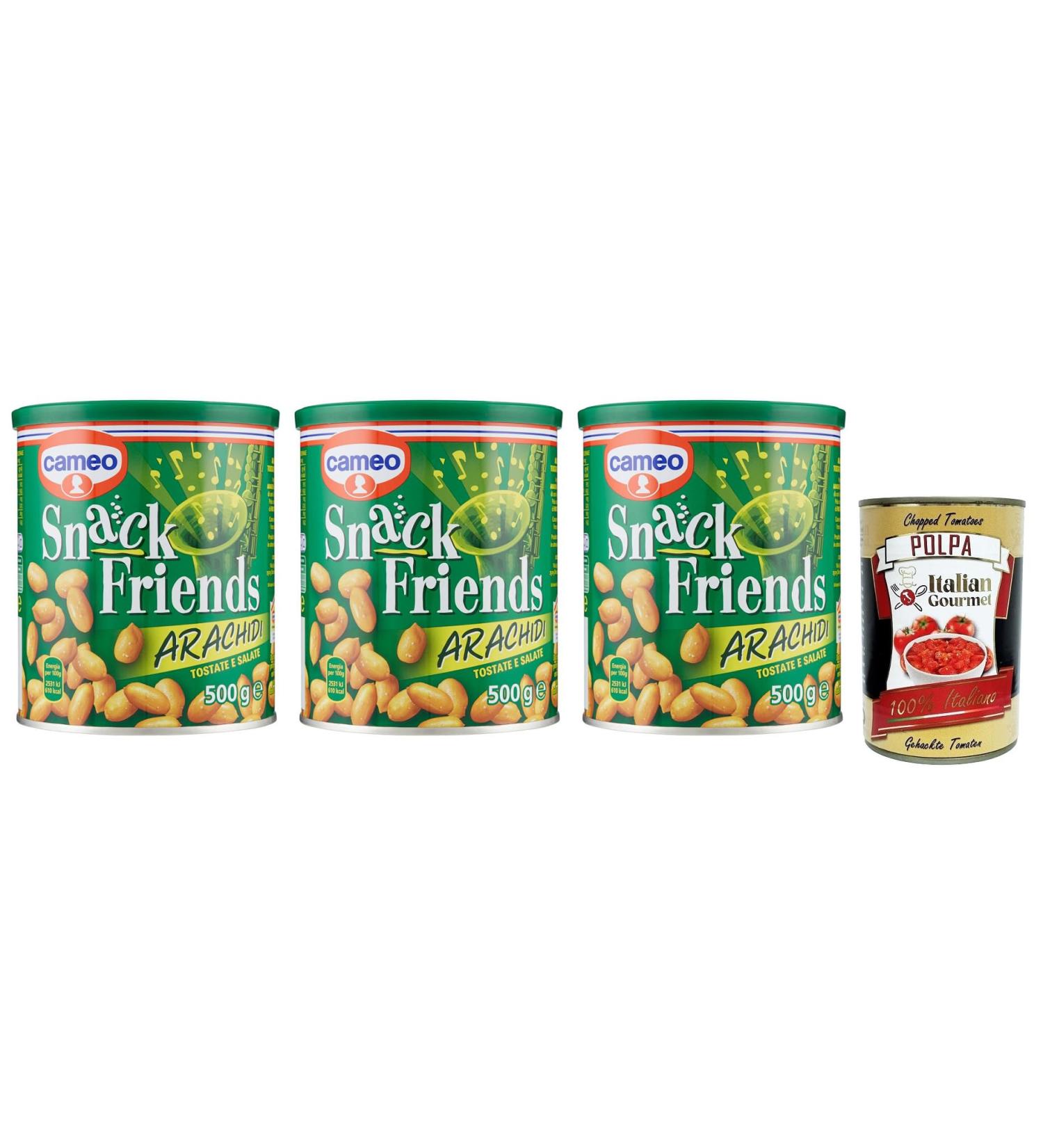 Cameo Snack Friends Peanuts Lot of 3 boxes of roasted and salted peanuts 500 g + Pomodoro pulp 400 g - Buy Online on GoSupps.com