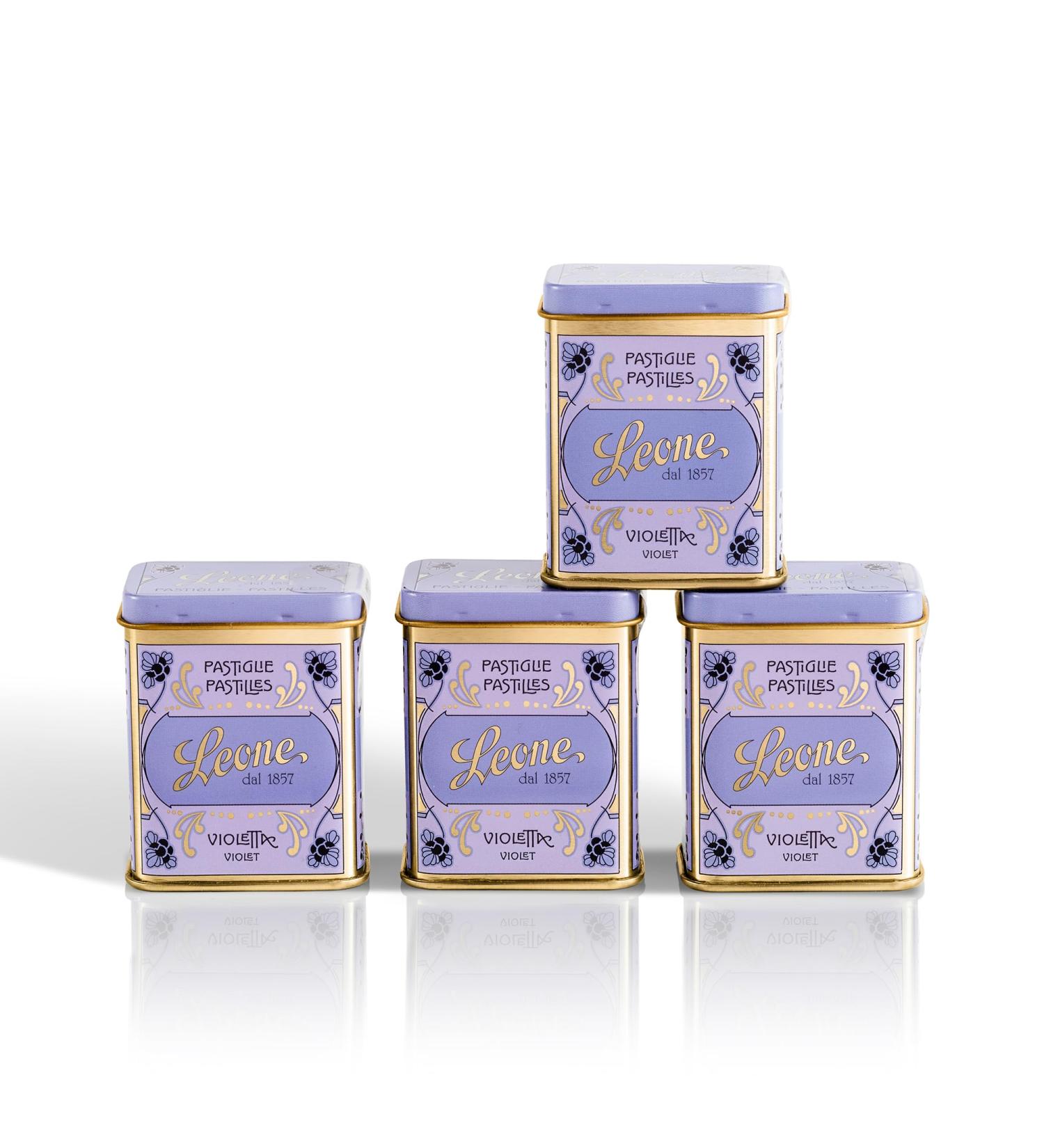 Leone depuis 1857 Petite Bo te en m tal Pastilles Leone Violette - Bonbons la Violette Sans Gluten et V gans 4 Petites Bo tes en m tal de 30g (4 x 30g)