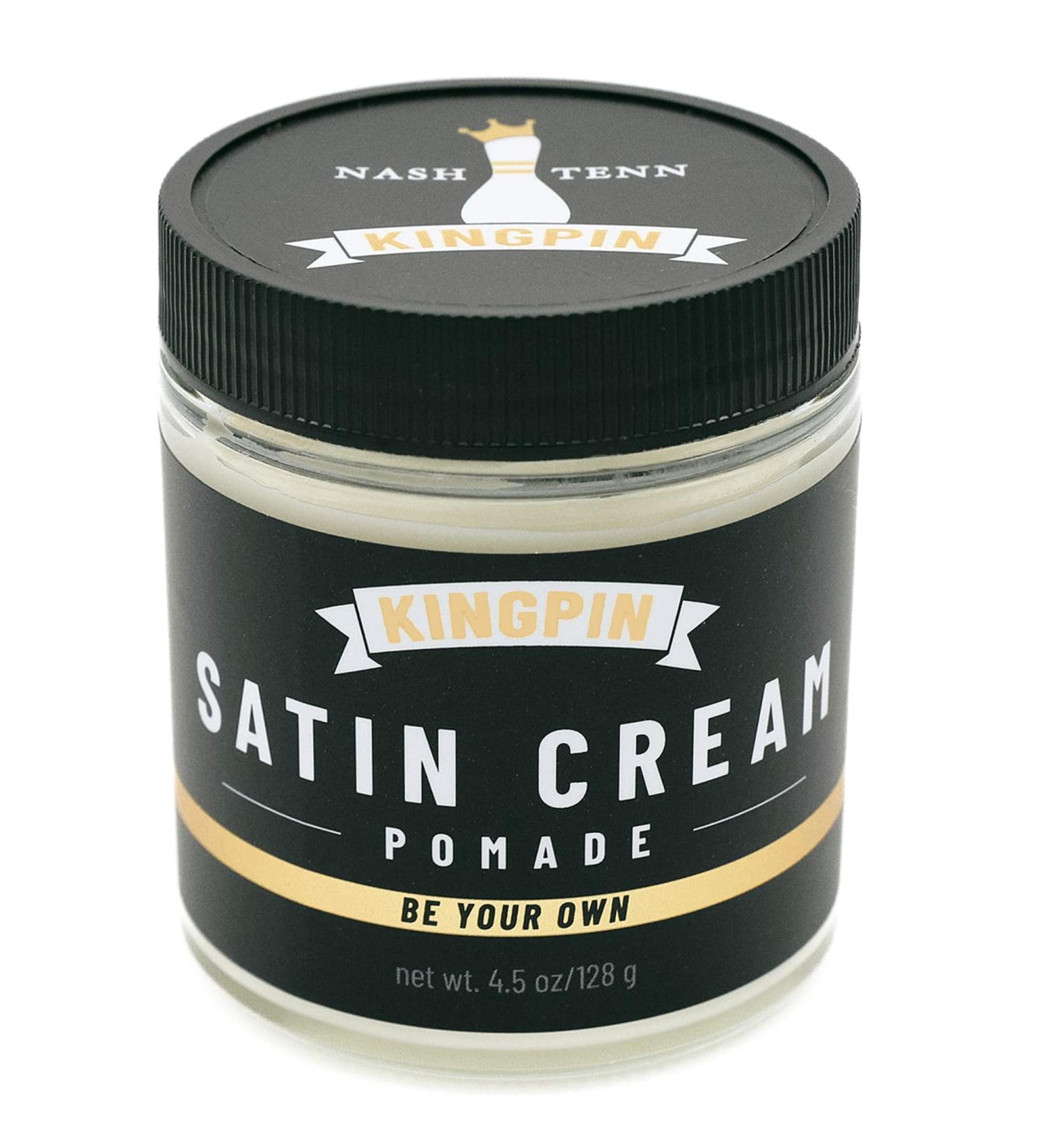 Buy KINGPIN Satin Cream Pomade - Hydrating Hair Cream for Men Light/Medium Hold Low Shine Finish Tames Frizz & Curls - 4.5 oz - Buy Online on GoSupps.com