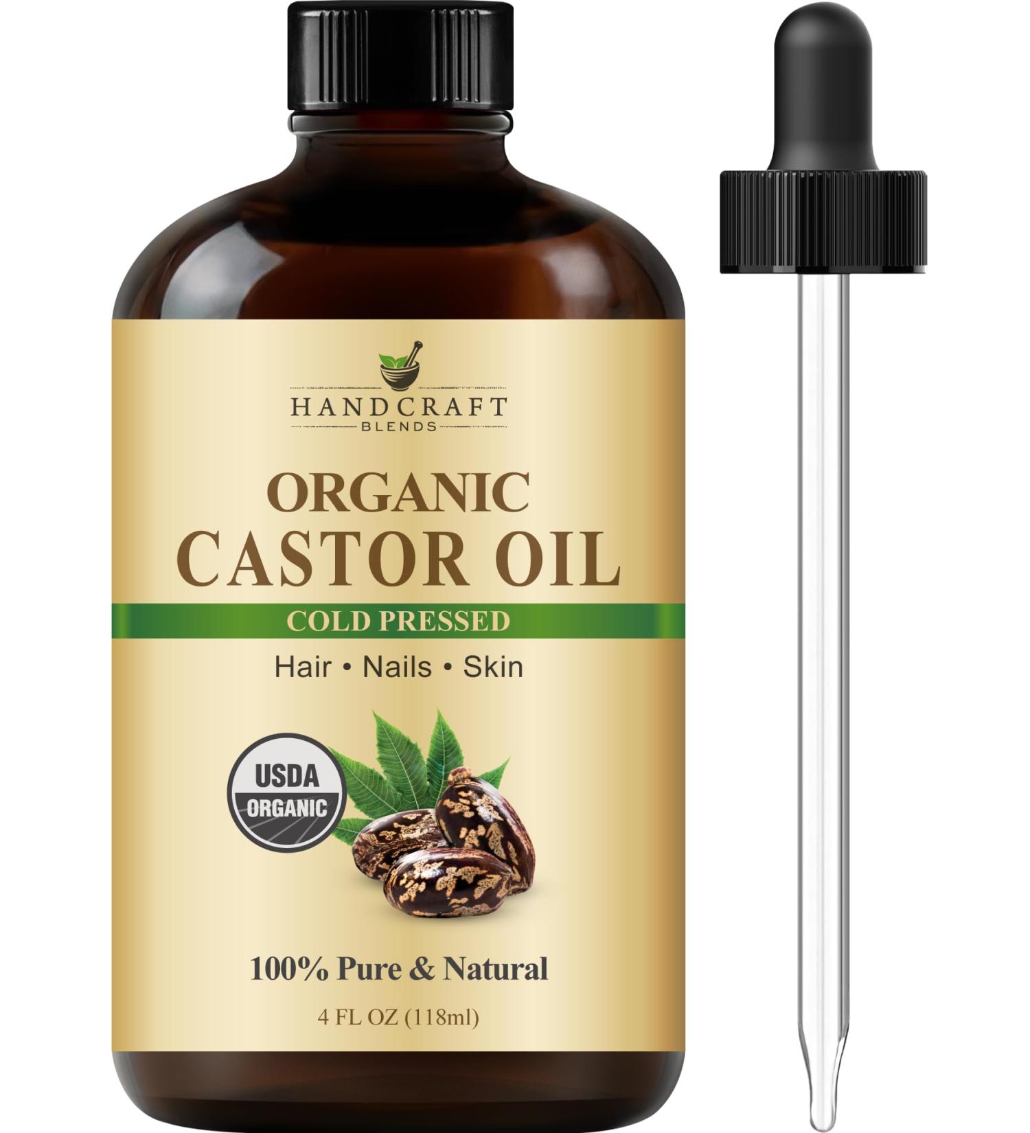 Handcraft Blends Organic Castor Oil - 100% Pure Cold-Pressed in Glass Bottle - 4 Fl Oz - Premium Hair Growth Eyelash & Eyebrow Oil - Natural Carrier Oil for Hair & Body - Buy Online on GoSupps.com