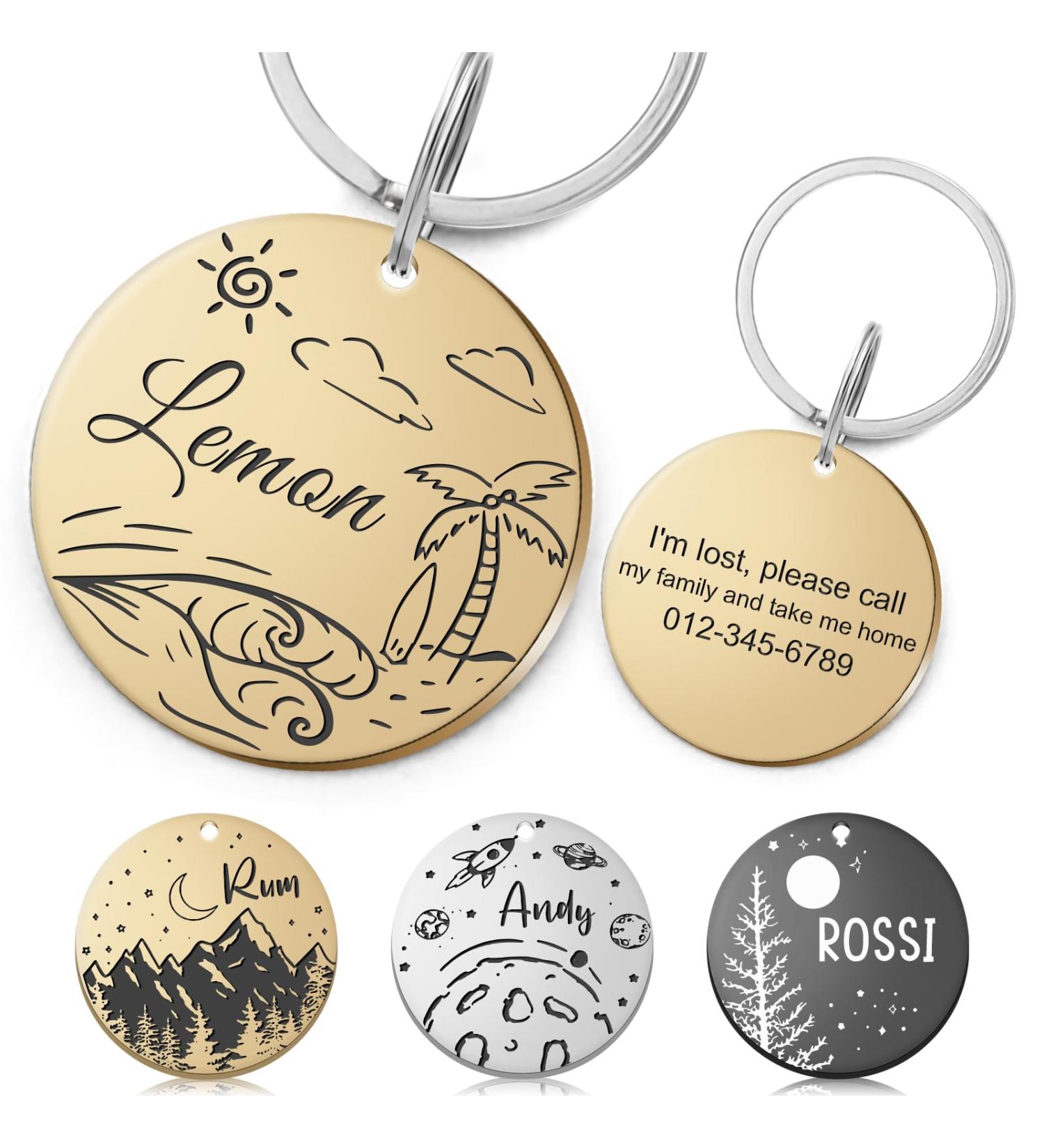 Personalized Kodinsiivous Dog Brand - Engraved Stainless Steel Dog Tag | Custom Name & Design - Round 30mm Collar Tag for Dogs & Cats (Gold) - Buy Online on GoSupps.com