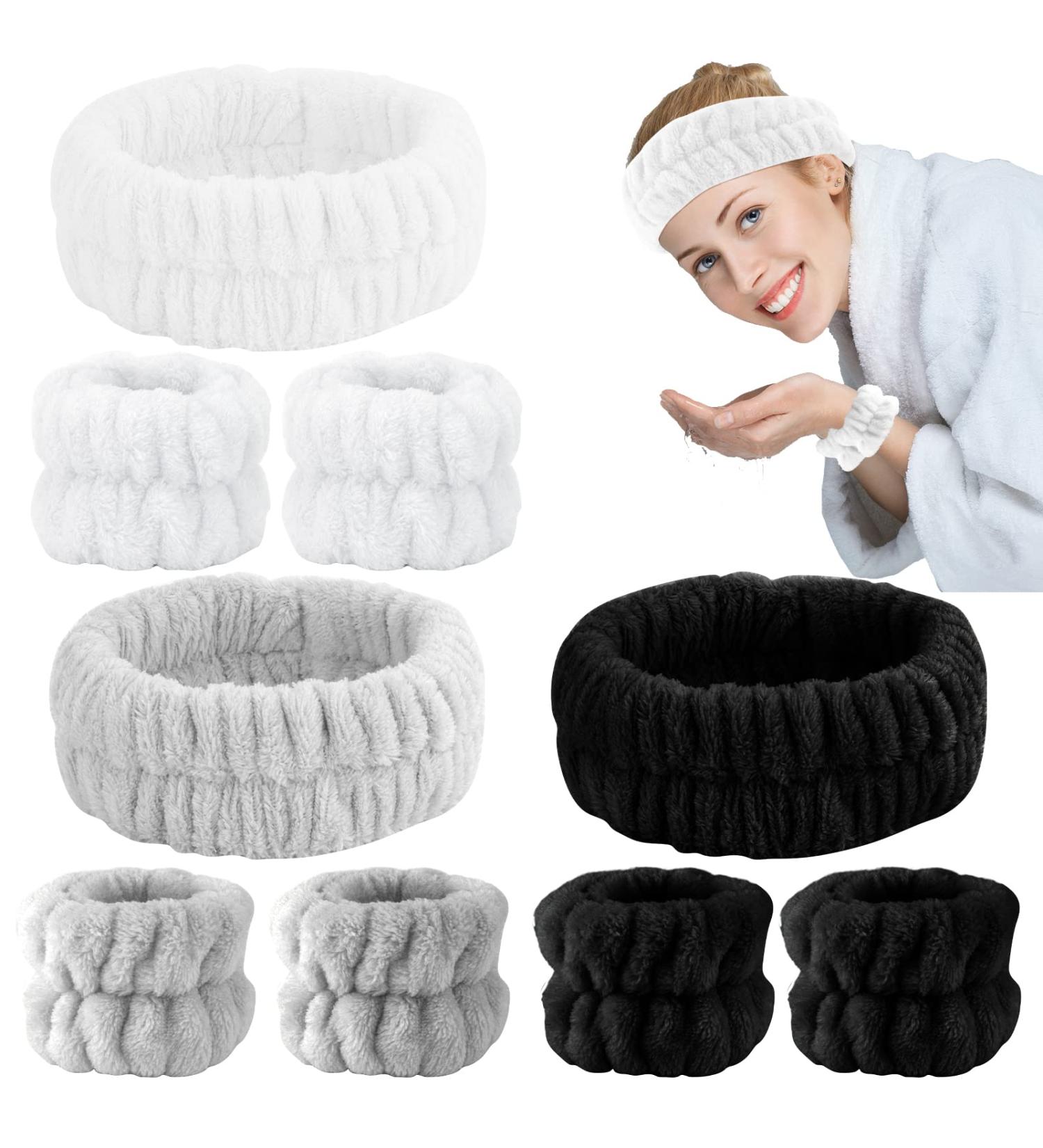 9 PCS Spa Headband & Wristband Set | Soft Coral Fleece Hair Wrap | Highly Absorbent | for Face Washing, Shower, Makeup | Black, White, Grey - Buy Online on GoSupps.com