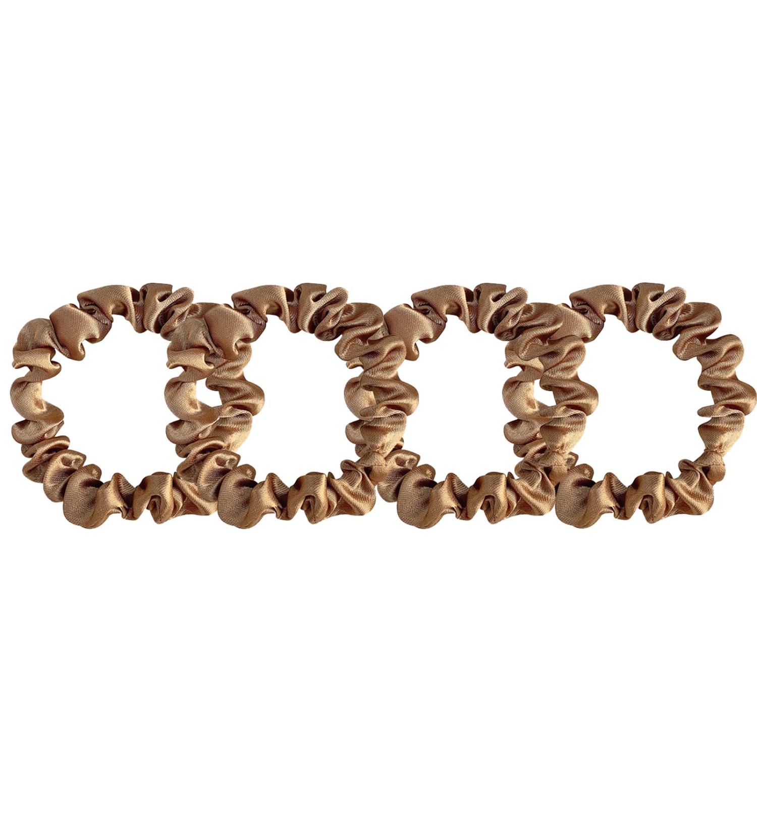 Small Satin Silk Hair Scrunchies for Thick, Curly, and Thin Hair - 4 Pack Champagne Gold - Traceless Frizz Prevention - Women and Girls Hairbands - Buy Online on GoSupps.com