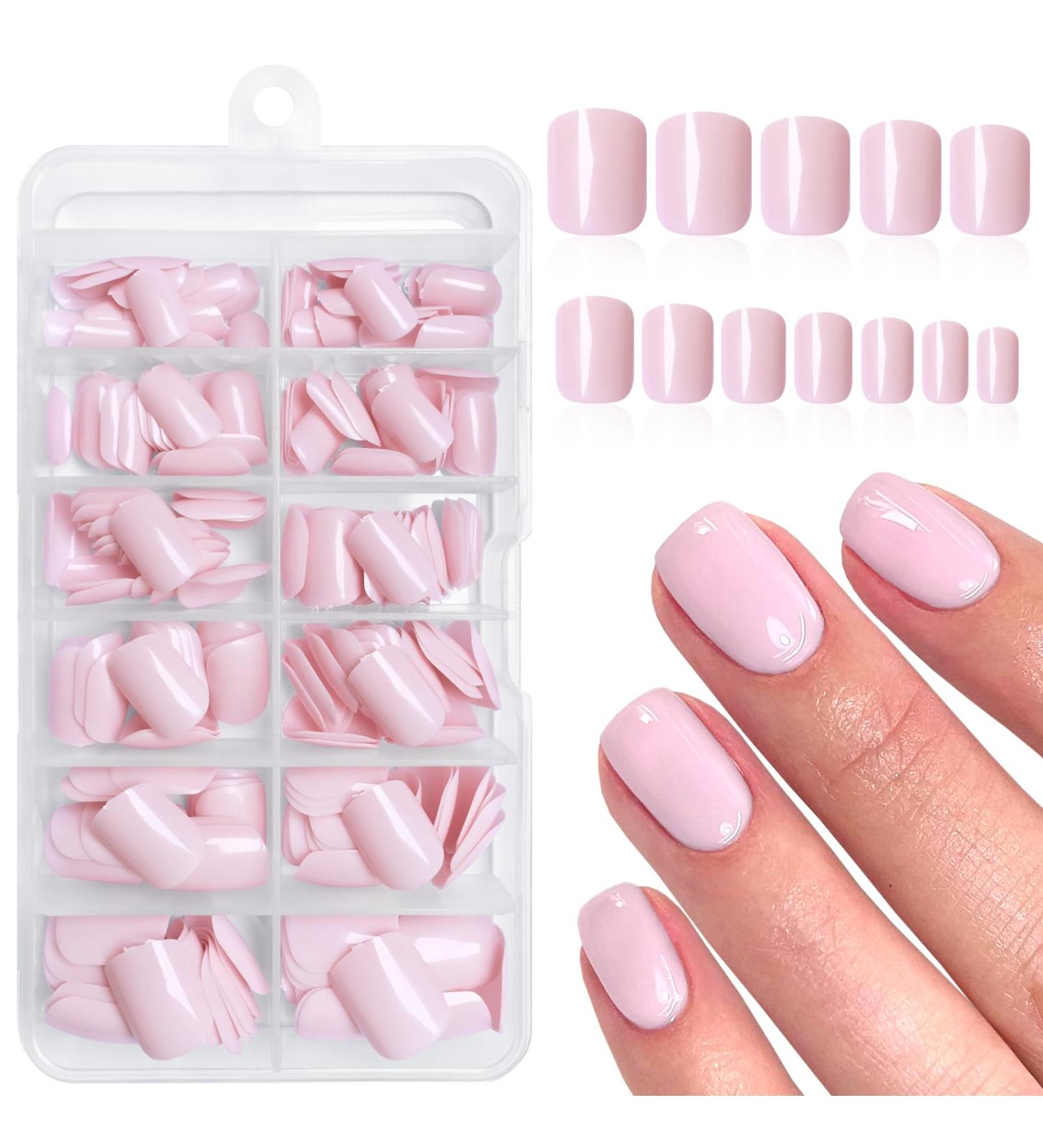 240pc Baby Pink Square Press On Nails - Short Fake Acrylic Nails with Glue & Adhesive Tabs | Perfect Petite Artificial Fingernails - Buy Online on GoSupps.com