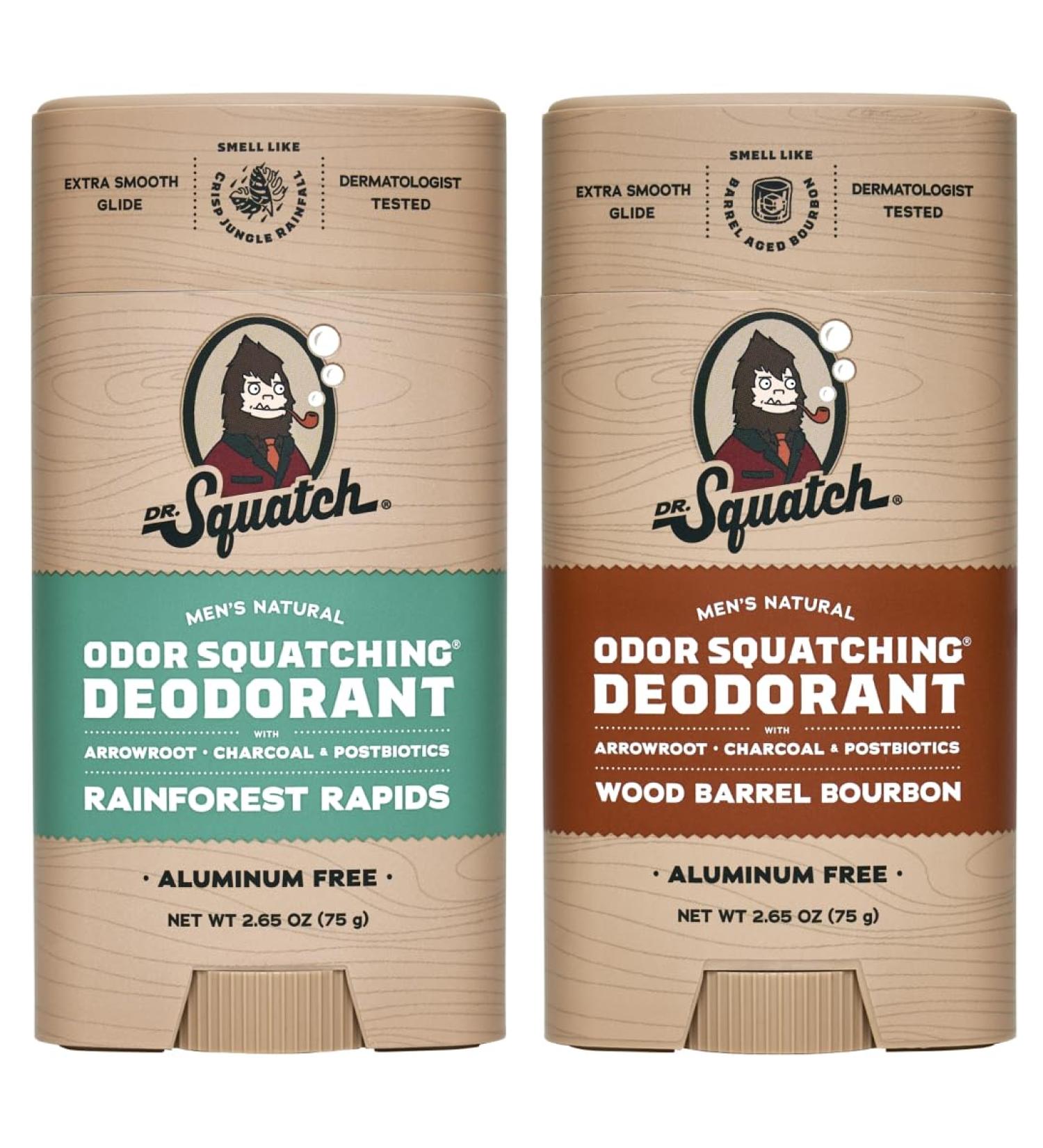 Men's Natural Deodorant - Aluminum-Free Deodorant from Dr. Squatch - Natural Deodorizer - made w/charcoal - Deodorant for Men - Smell fresh with Rainforest Rapids and Wood Barrel Bourbon (2 Pk) Cask in the Canopy - Buy Online on GoSupps.com