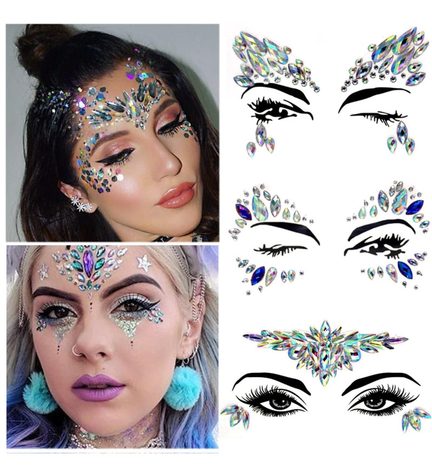 GULELAYAR Rhinestone Gem Stickers for Face - 3 Sets Festival Face Jewels Tattoo Eyes Body Gem Sticker - Temporary Crystal Tears Stones for Carnival, Music Festival, Rave Party - Buy Online on GoSupps.com
