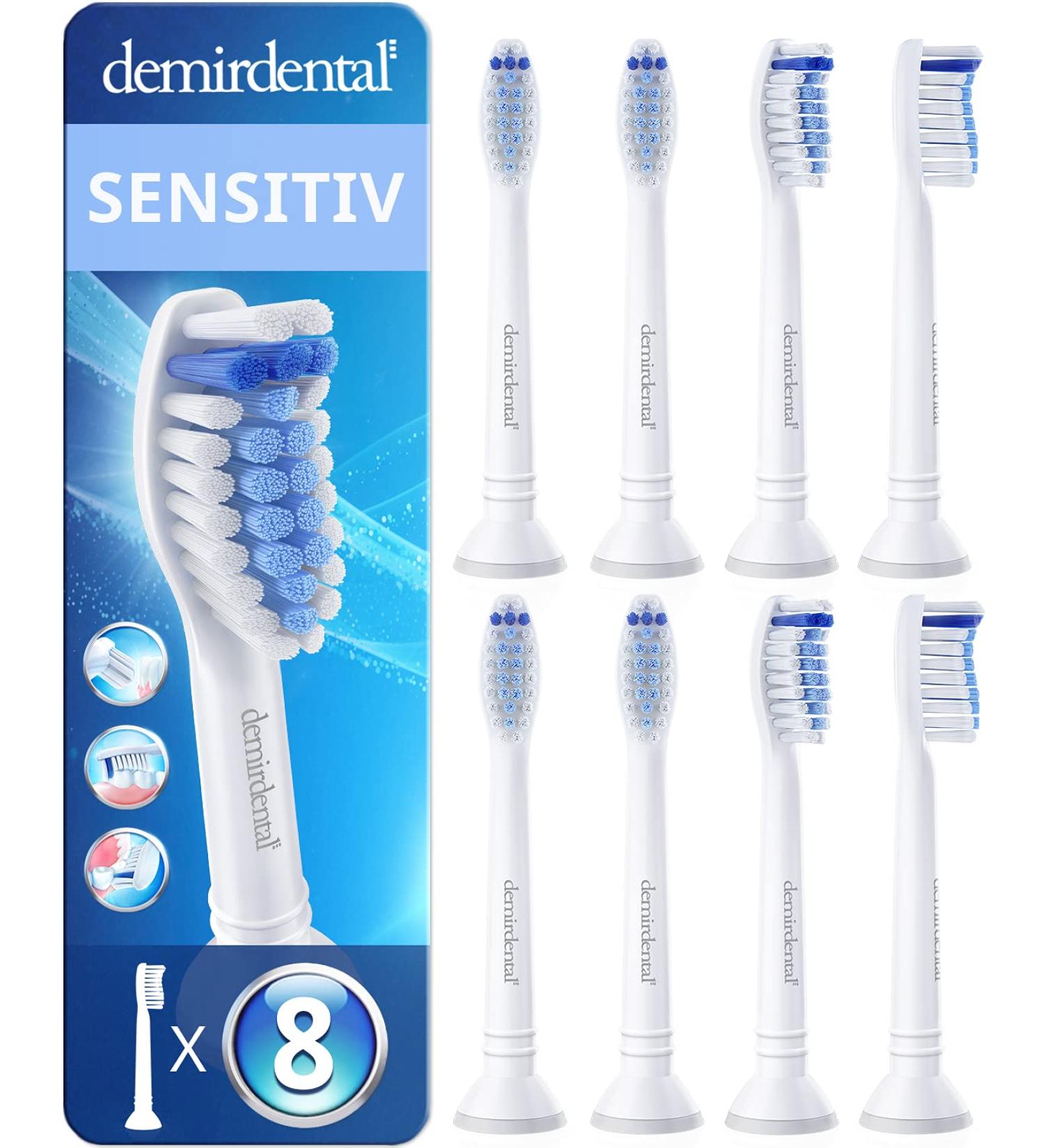 Pack of 8 Demirdental Sensitive Attachments for Philips Sonicare - Soft Brush Heads for Sensitive Teeth HX6058 - Buy Online on GoSupps.com