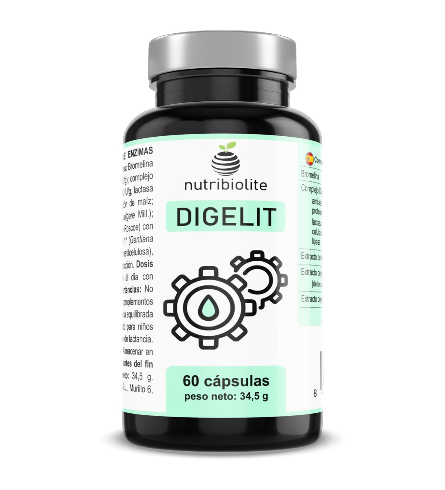 Digestive Natural - Difficult Digestion Gas and Abdominal Bloating - Vegan Digestive Enzymes - Digezyme Bromelain and Extracts of Fennel Ginger and Gentian No Additives - DIGELIT - Buy Online on GoSupps.com