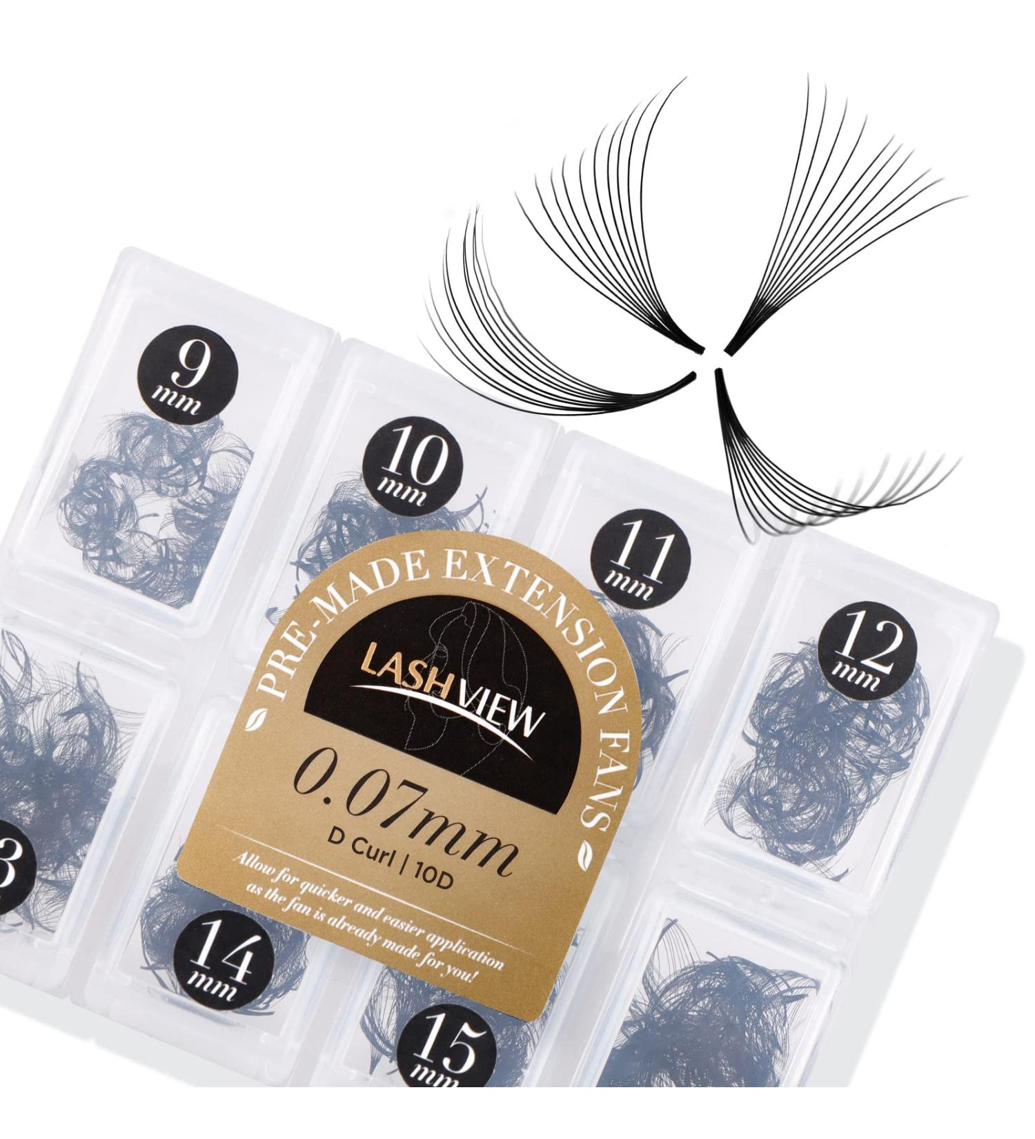 LASHVIEW 1000 Premade Volume Eyelash Extensions - 10D D Curl Mixed Tray Handmade Thin Base 9-16mm 1000 Fans | Shop Internationally - Buy Online on GoSupps.com