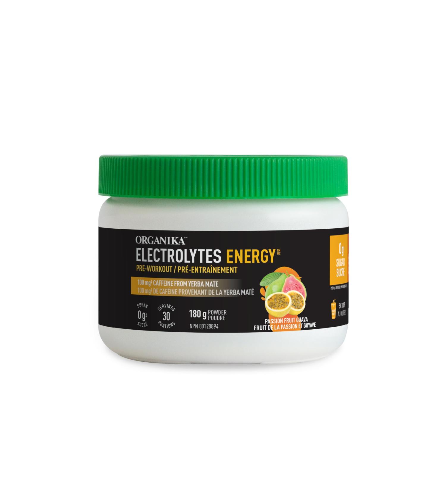 Organika Electrolyte Energy- Pre-Workout 2g of Creatine Natural Yerba Mate Caffeine Inositol- Passionfruit Guava Flavour- 180g - Buy Online on GoSupps.com