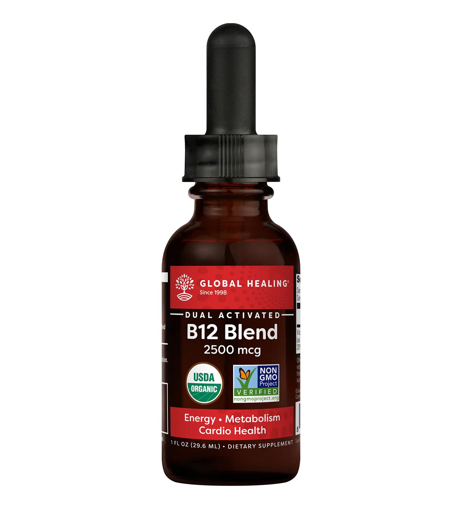 Organic Global Healing Center Vegansafe B12 2500mcg Liquid Drops | 2-in-1 Methylcobalamin & Adenosylcobalamin Blend for Energy, Mood, Heart Health | 30-Day Supply - Buy Online on GoSupps.com