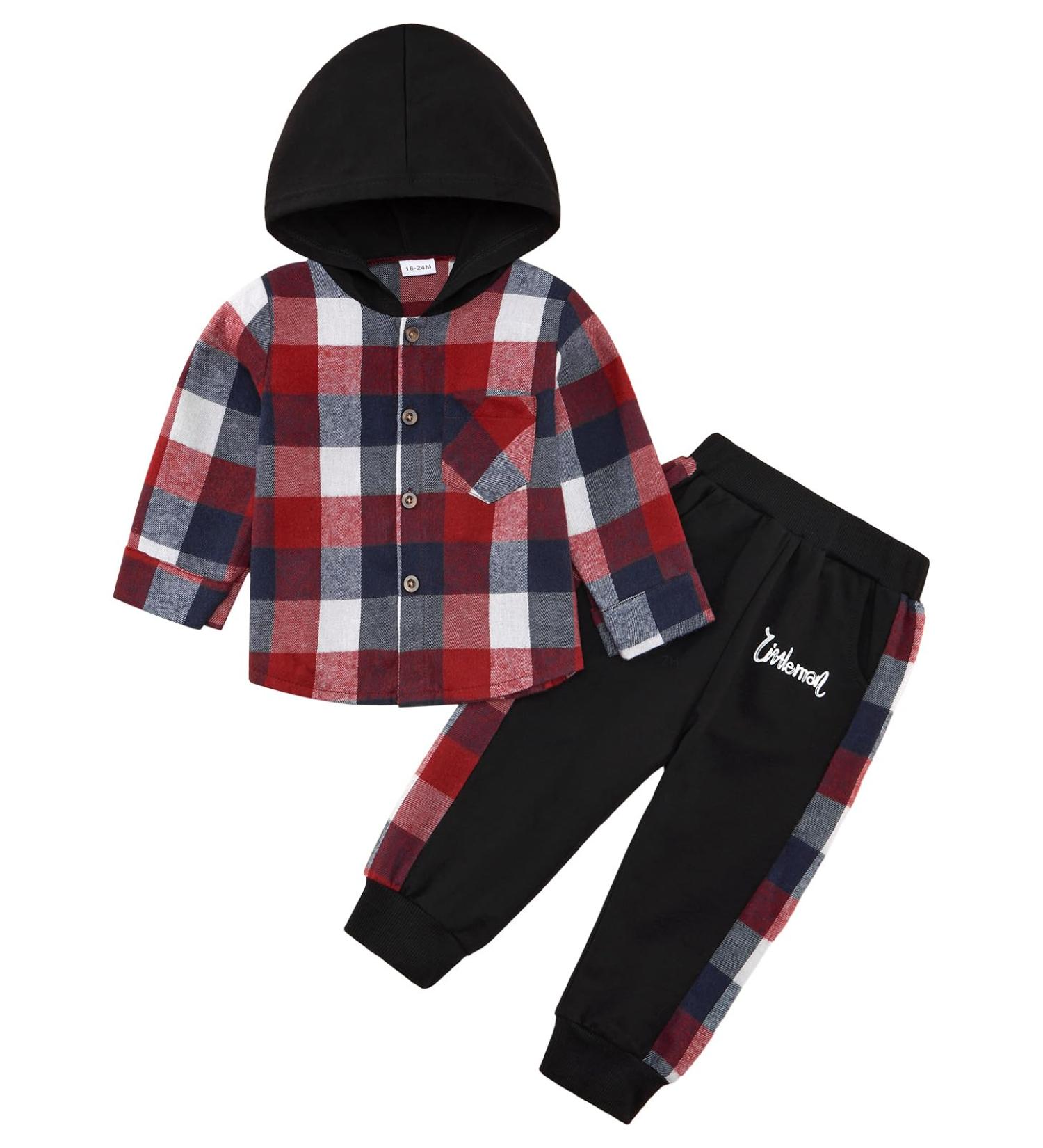 Naiyafly Toddler Boys 2-Piece Plaid Outfit Set | Kids Hoodie Sweatshirt + Pants | 4-5 Years - Buy Online on GoSupps.com