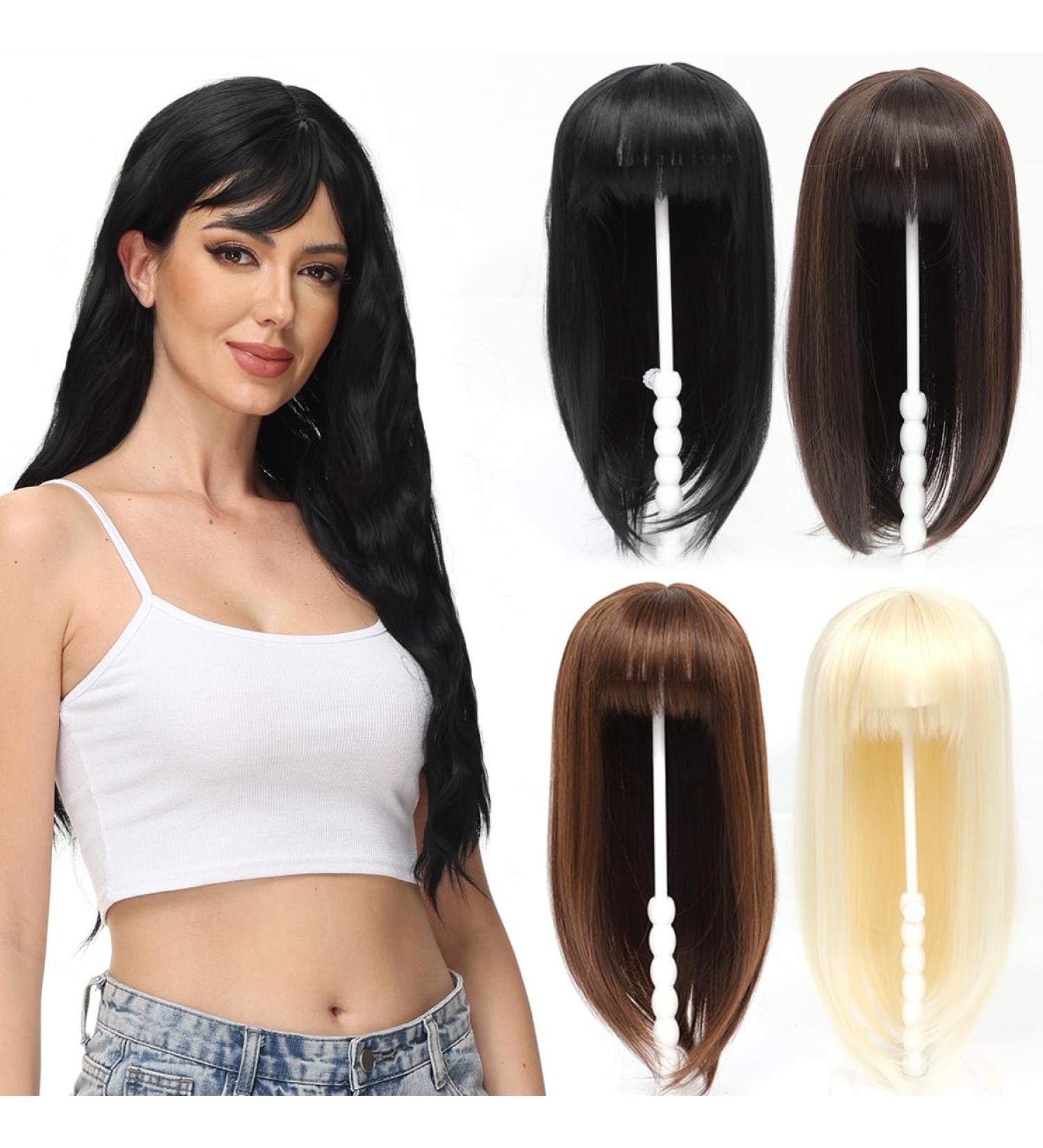 Yamel 18 Inch Black Hair Topper with Bangs | Synthetic Hairpieces for Women with Thinning Hair - Buy Online on GoSupps.com