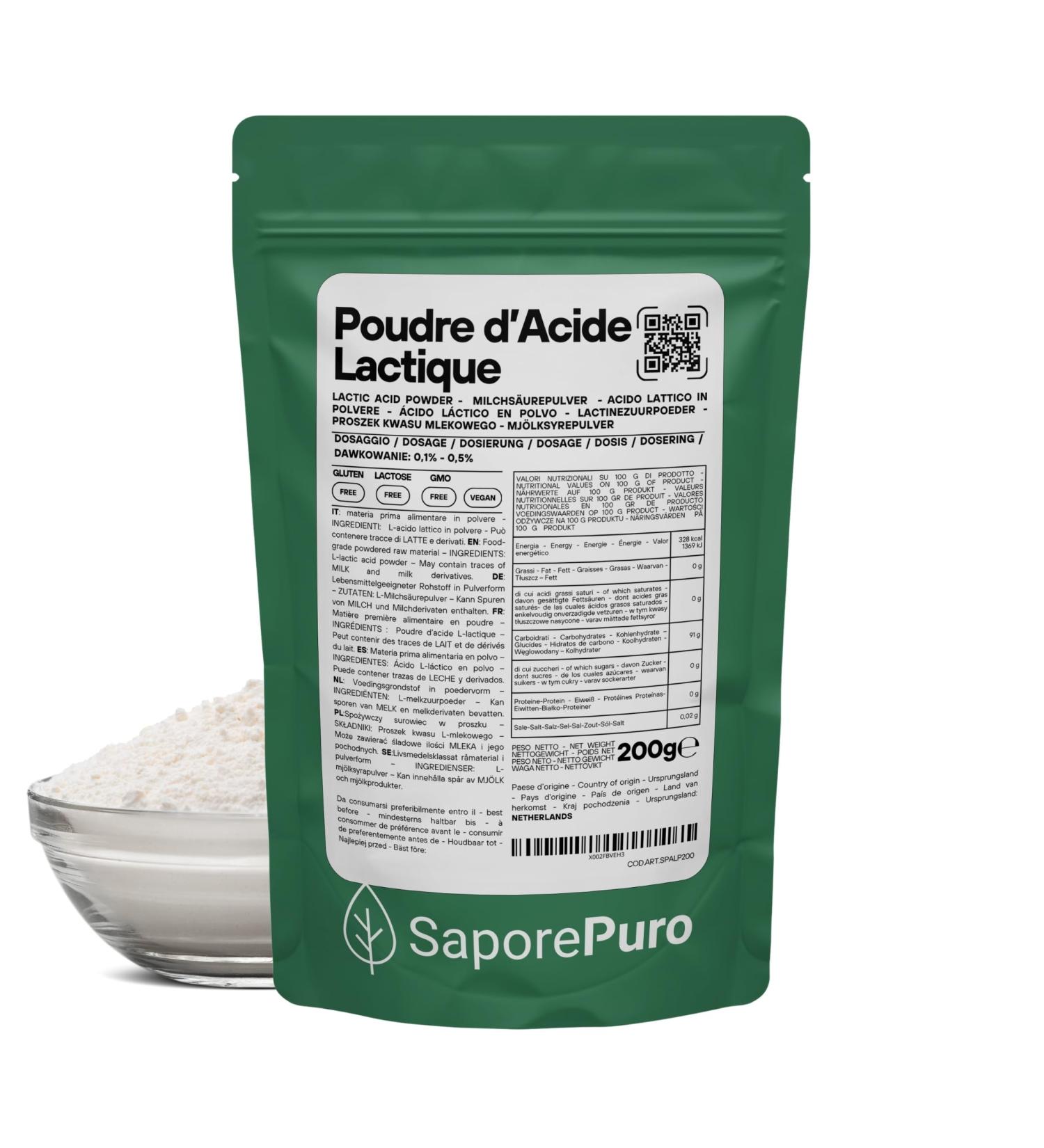 SaporePuro Acide Lactique en Poudre 200 g Qualit Alimentaire Pure Pour Boulangerie Produits Laitiers Boissons Ferment es et Usage Cosm tique - Buy Online on GoSupps.com