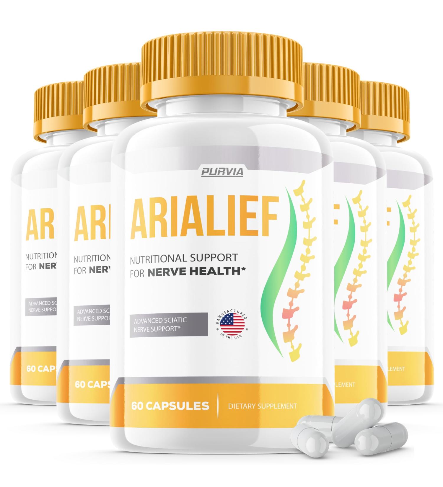 (5 Pack) Arialief Capsules Sciatica - Official Formula - Arialief Vitamin Supplement Advanced Strength Formula Arialief Capsules Nutritional Support Maximum Strength Overall Wellness (300 Capsules) - Buy Online on GoSupps.com