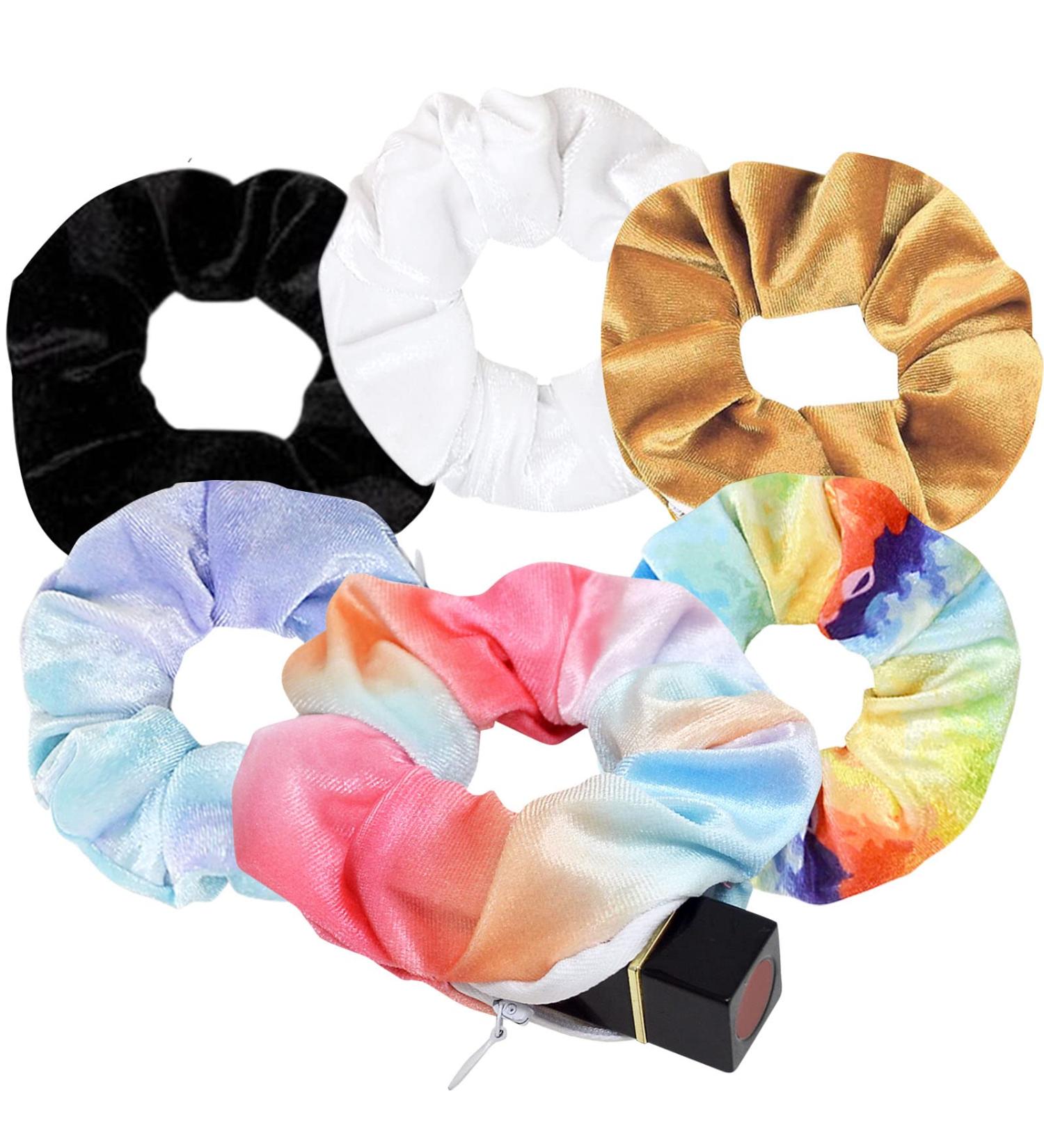 Velvet Pocket Scrunchie 6 Pack with Hidden Zipper - Vsco Girls Women Hair Accessories - Buy Online on GoSupps.com