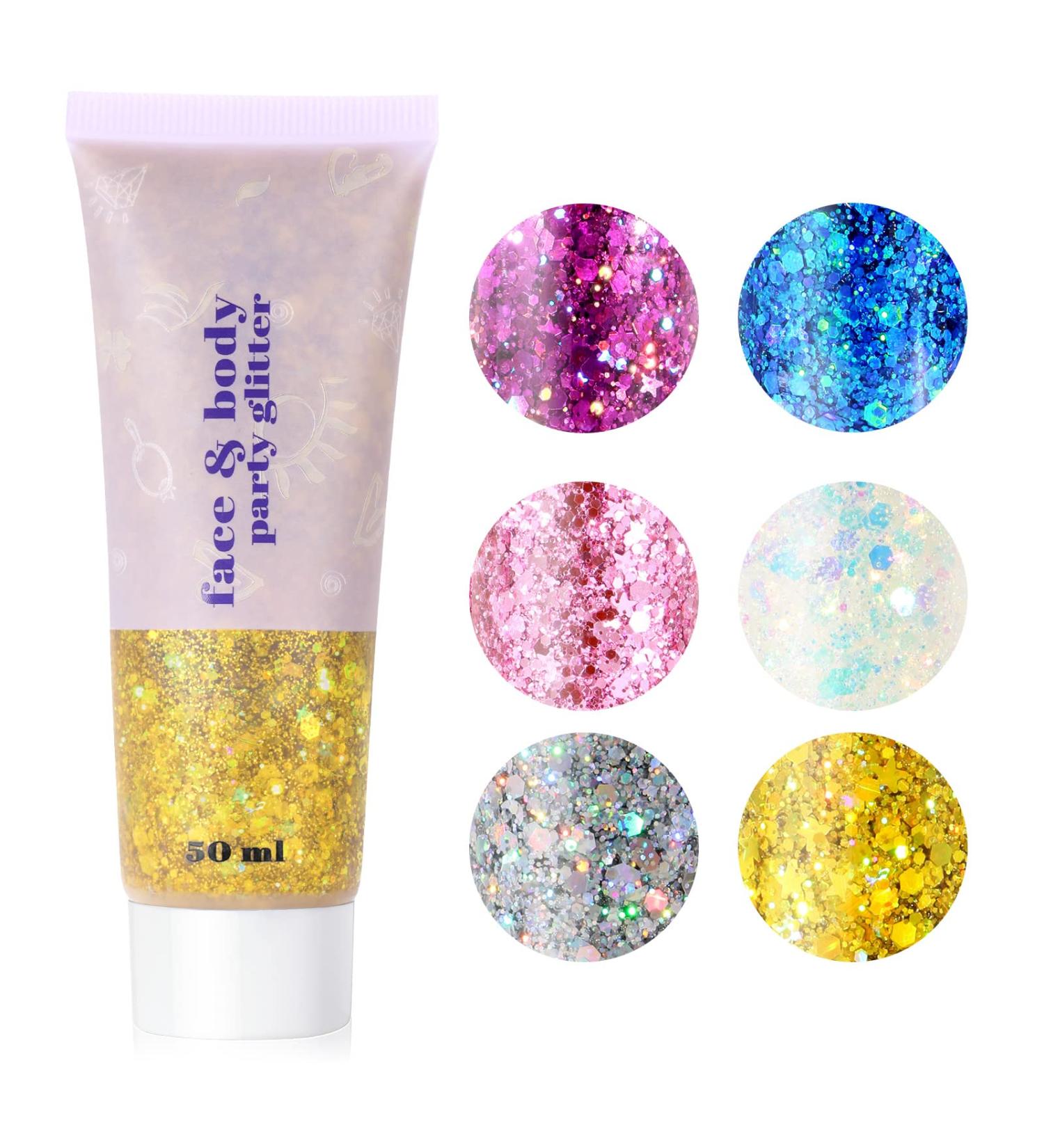 URAQT Body Glitter Gel 50ml - Holographic Mermaid Sequins - Chunky Cosmetic Glitter for Face, Body, and Hair - Sparkling Festival Party Lotion - Gold - Buy Online on GoSupps.com