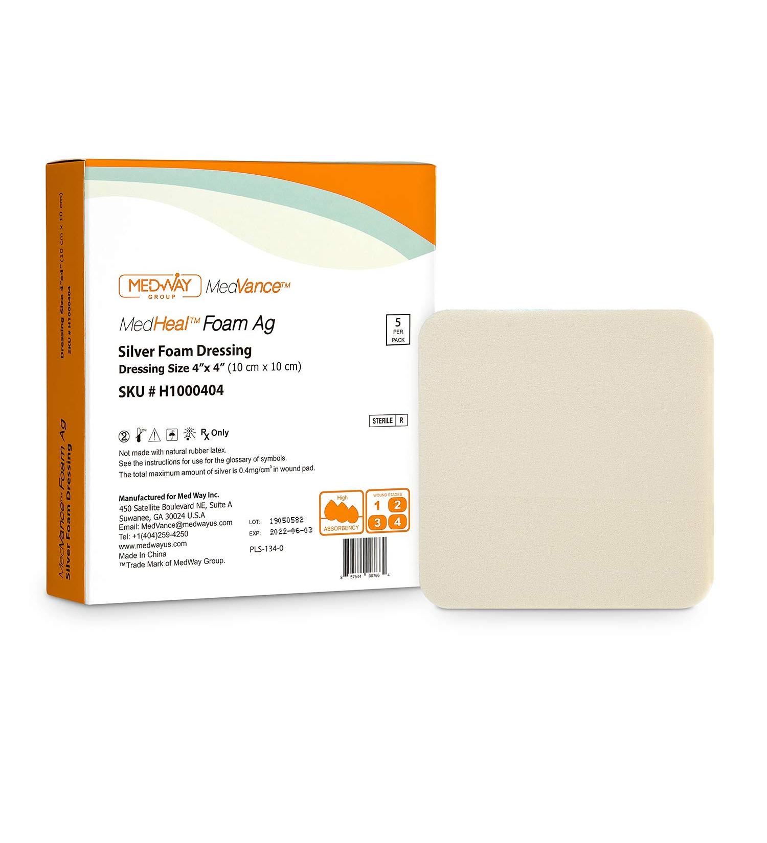 MedHeal Silver Foam Ag Sterile Antibacterial Dressing 4x4 - 5 Dressings/Box - Buy Online on GoSupps.com
