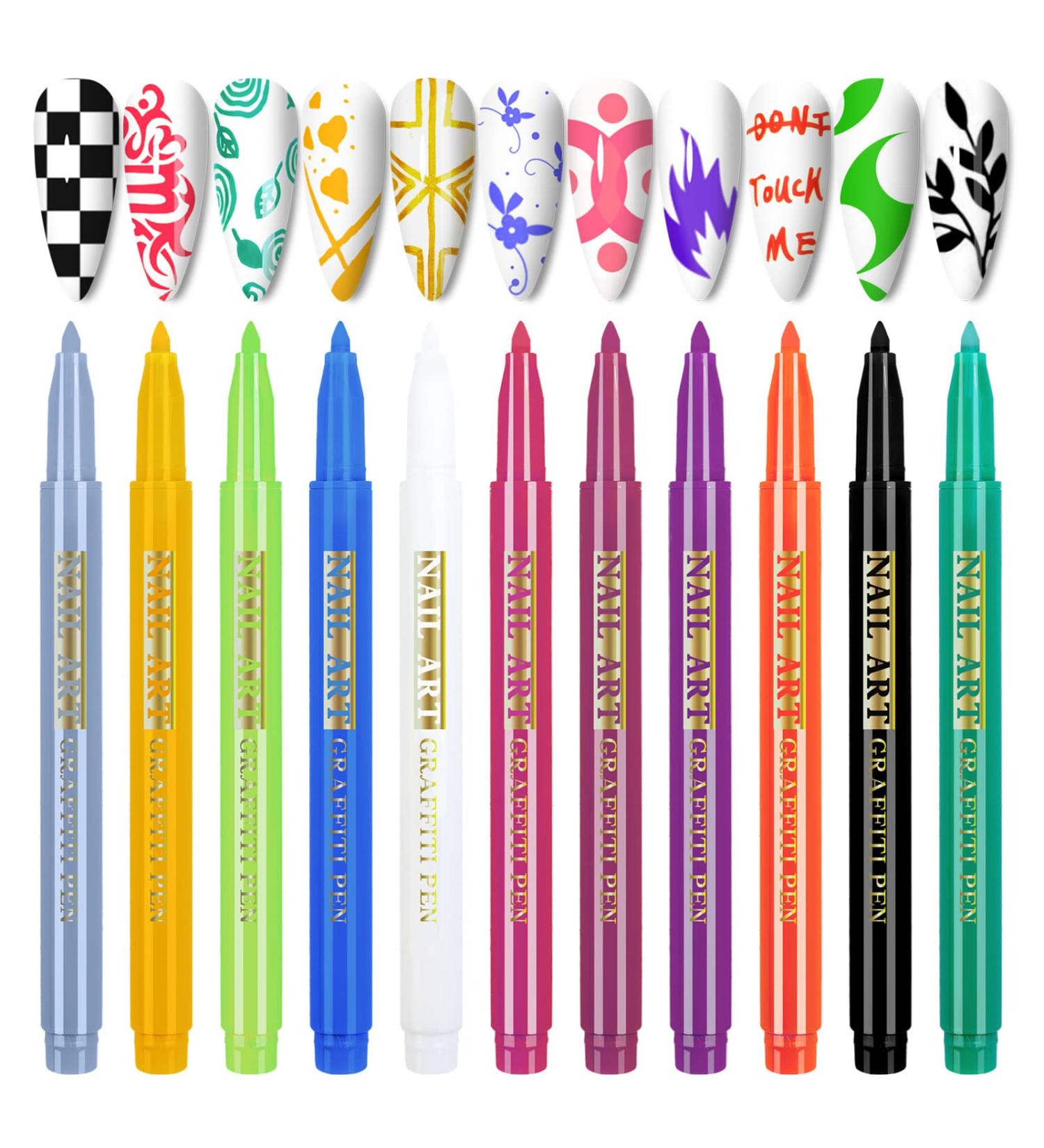 12 Color Nail Art Pens Set | 3D Nail Polish Design Kit for DIY Nail Art | Graffiti Dotting Liner Pen for Girls & Ladies - Buy Online on GoSupps.com