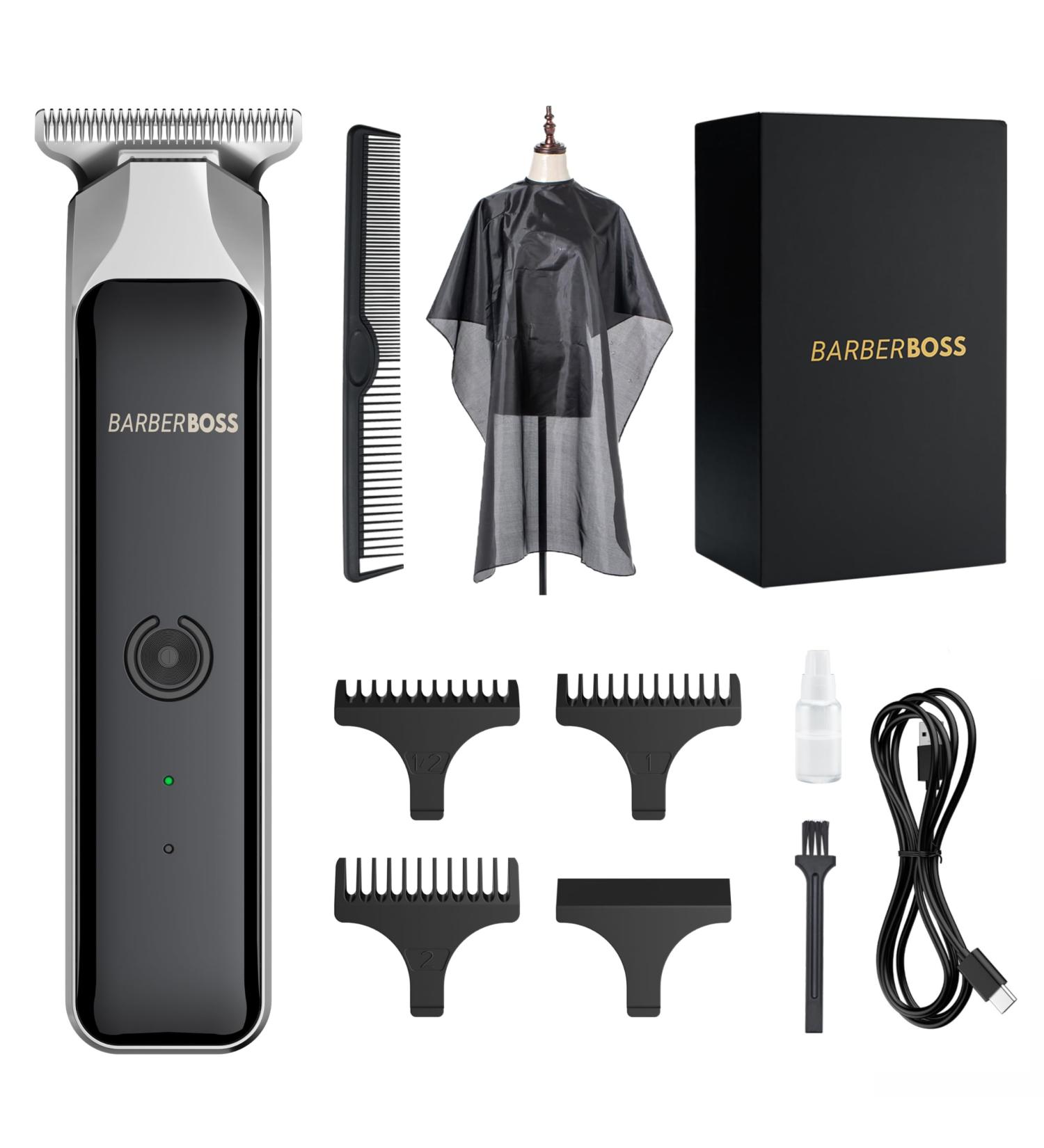 BarberBoss Professional Facial Groomer Beard Trimmer Hair Clipper Men Detail Trimmer USB Rechargeable Red/Green Light Stainless Steel T-Blade QR-2090 - Buy Online on GoSupps.com