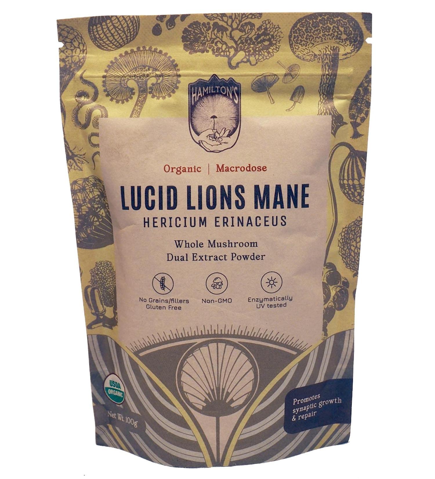 Hamilton s Lucid Lion s Mane | Organic Mushroom Extract Powder for Synapse Repair Nerve Growth Factor Focus Memory and Concentration | High Potency | 30% Beta Glucans | GF Non-GMO Vegan (100g) 3.53 Ounce (Pack of 1) - Buy Online on GoSupps.com