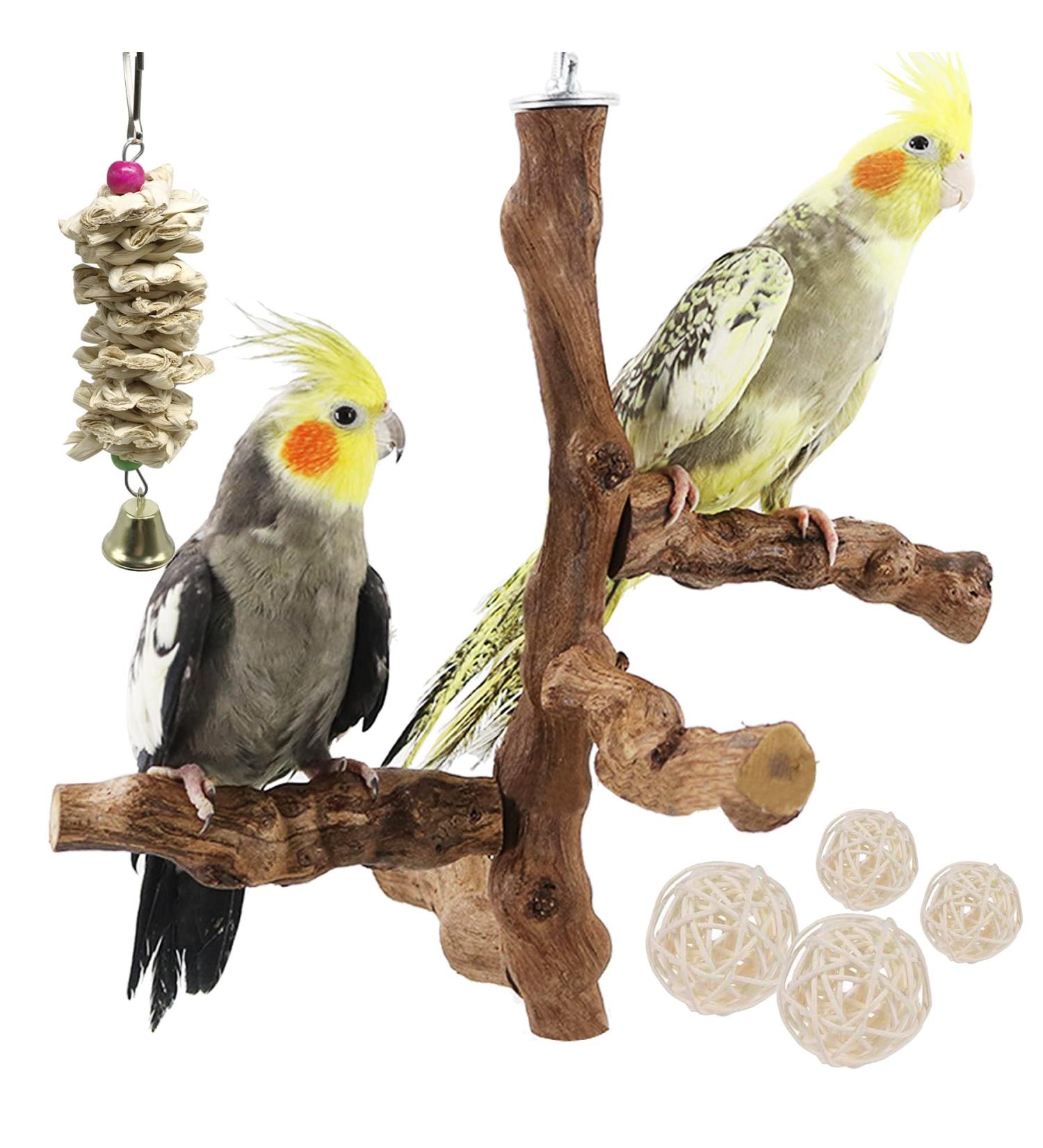 Allazon Bird Toys - 4 Natural Wood Swing Sticks & Grape Sticks for Parrots | Eco-Friendly Bird Accessories - Buy Online on GoSupps.com