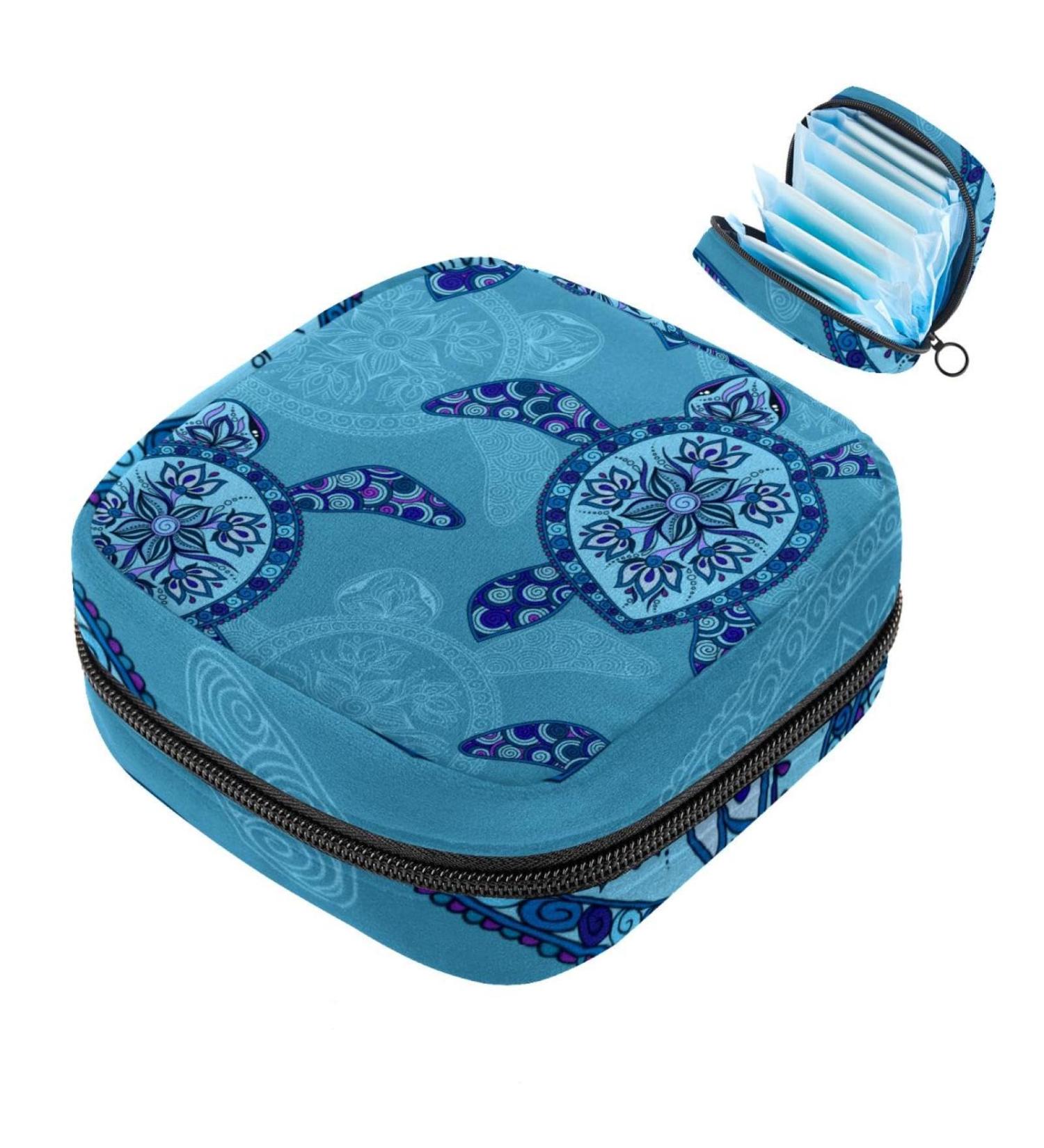 Portable Women's Binding-Up Bags | Menstrual Cup Pocket & Insert Bag for Teenage Girls | Art Navy Blue Sea Turtle | Perfect for First Period & Tampons - Buy Online on GoSupps.com