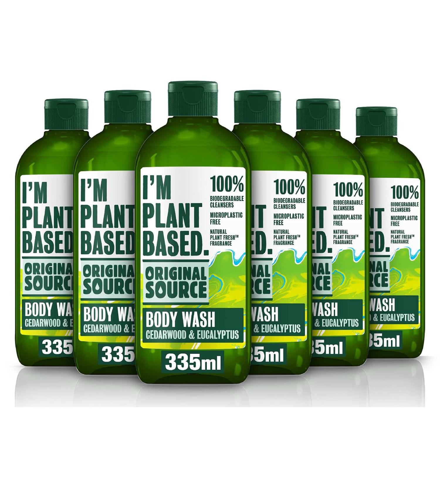  ORIGINAL SOURCE Original Source I'm Plant based Cedarwood & Eucalyptus Shower Gel 100% Biodegradable 100% Microplastic Free 100% Natural Scent Cruelty Free Vegan Body Wash Pack of 6 x 335 ml - Buy Online on GoSupps.com